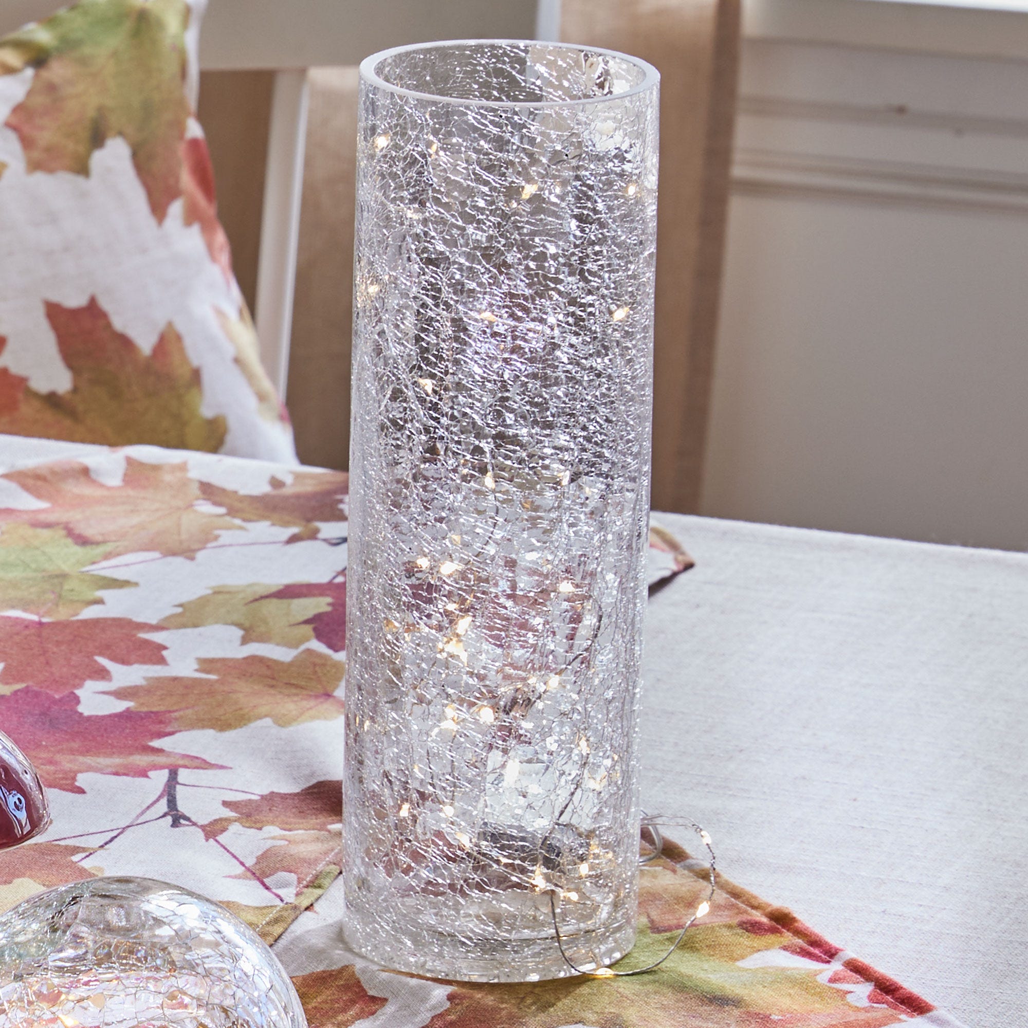 LED-Glas-Zylinder in Crackle-Optik, ca. 10x10x30cm