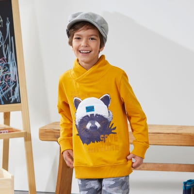 Jungen-Sweatshirt mit modernem Waschbär-Motiv
