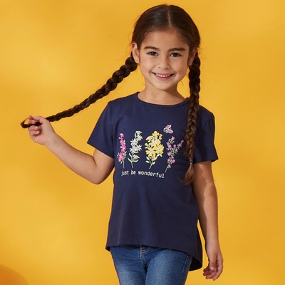 Mädchen-T-Shirt mit Blumen-Frontaufdruck