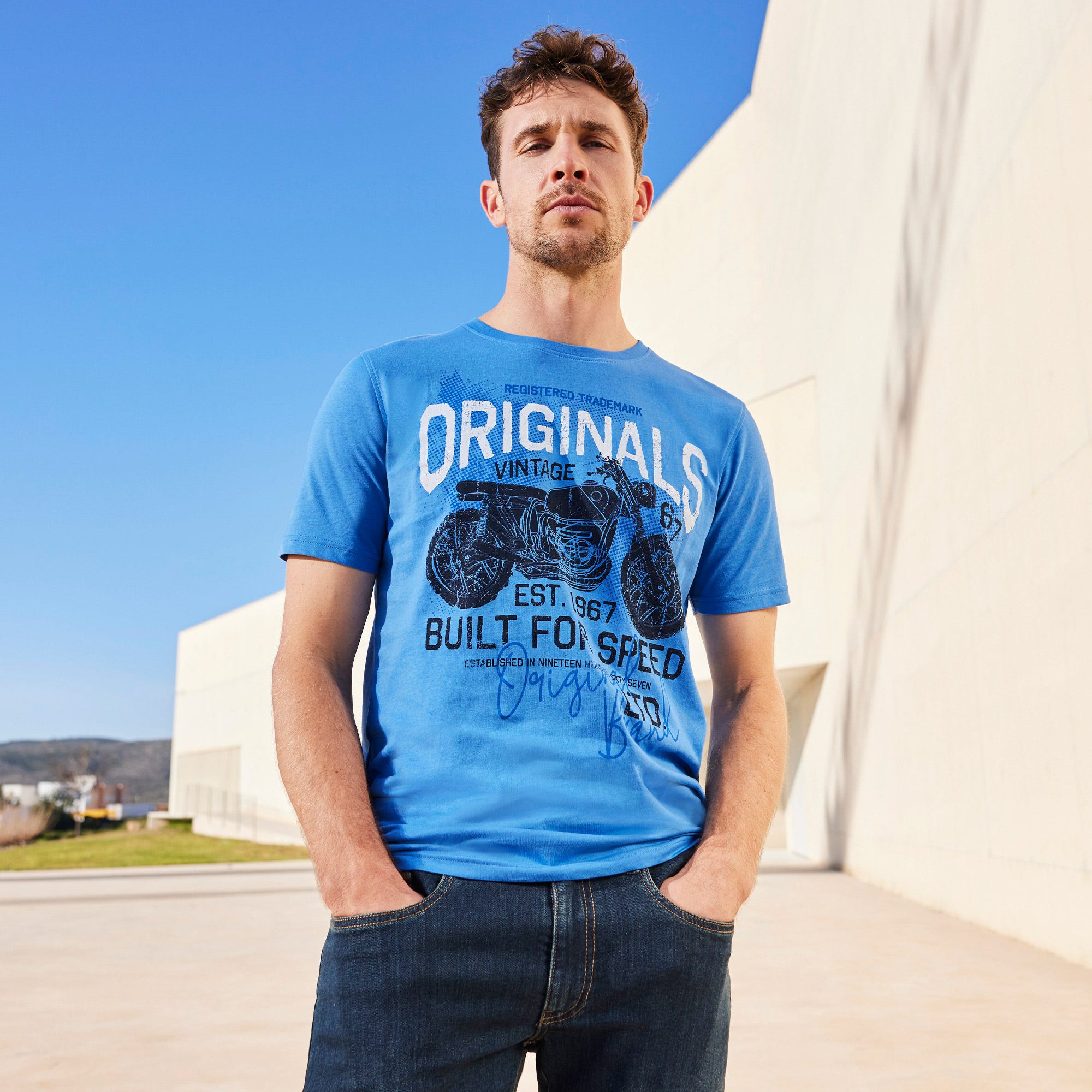 Herren-T-Shirt mit Motorrad-Frontaufdruck