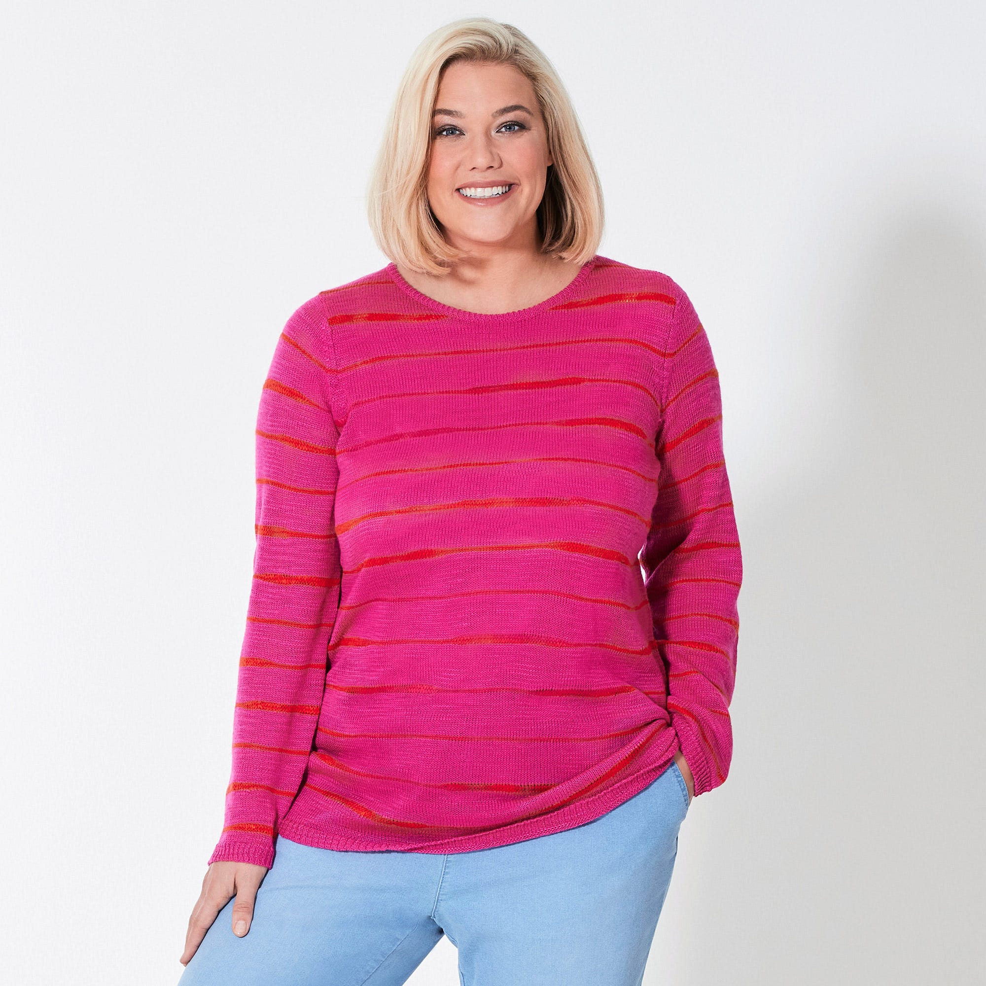 Damen-Strickpullover mit Streifendesign, große Größen
