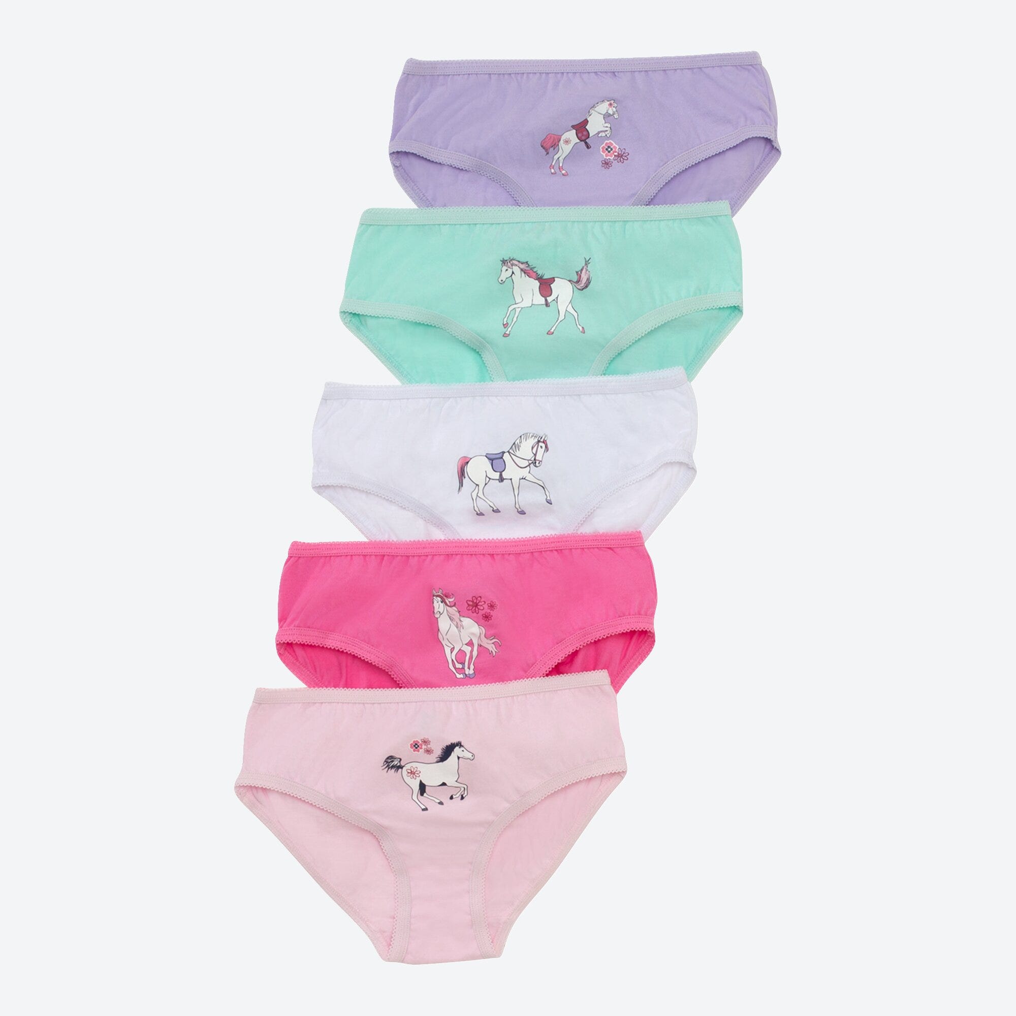 Mädchen-Slip mit Pferde-Aufdruck, 5er-Pack