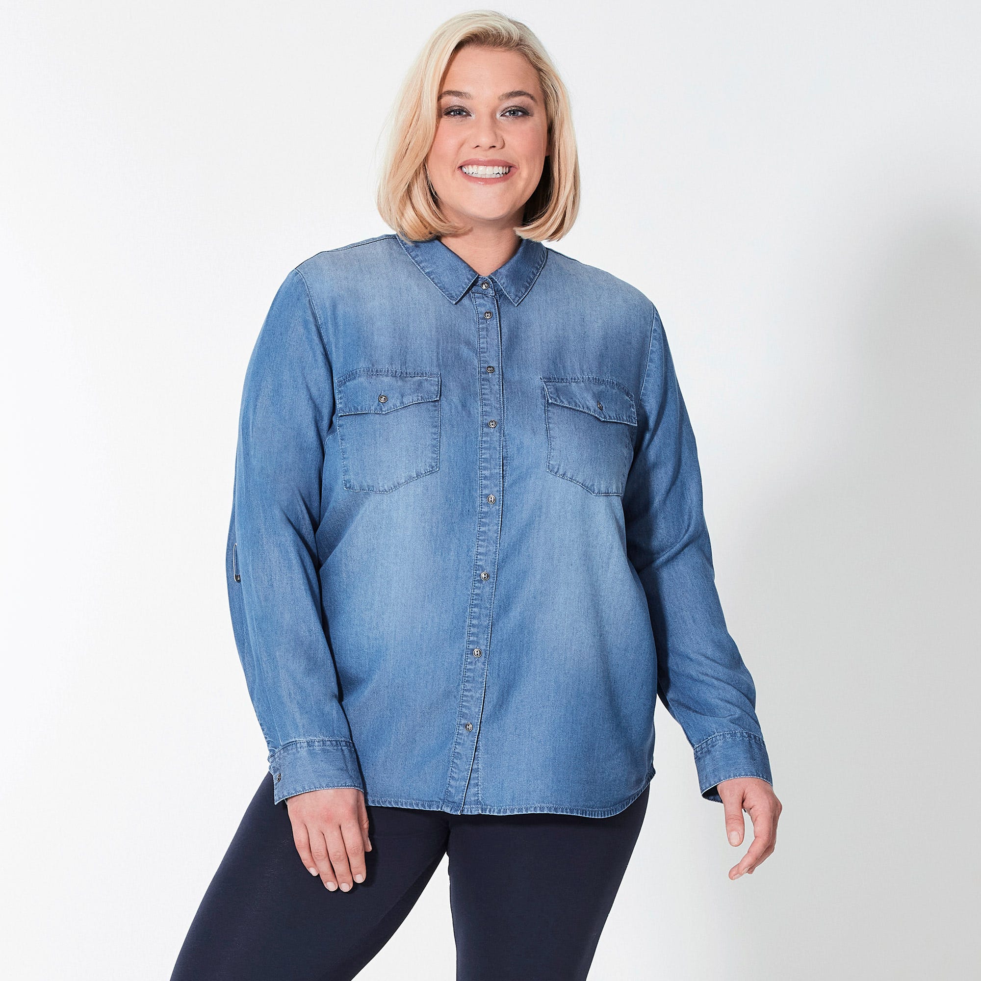 Damen-Bluse im Jeans-Look, große Größen