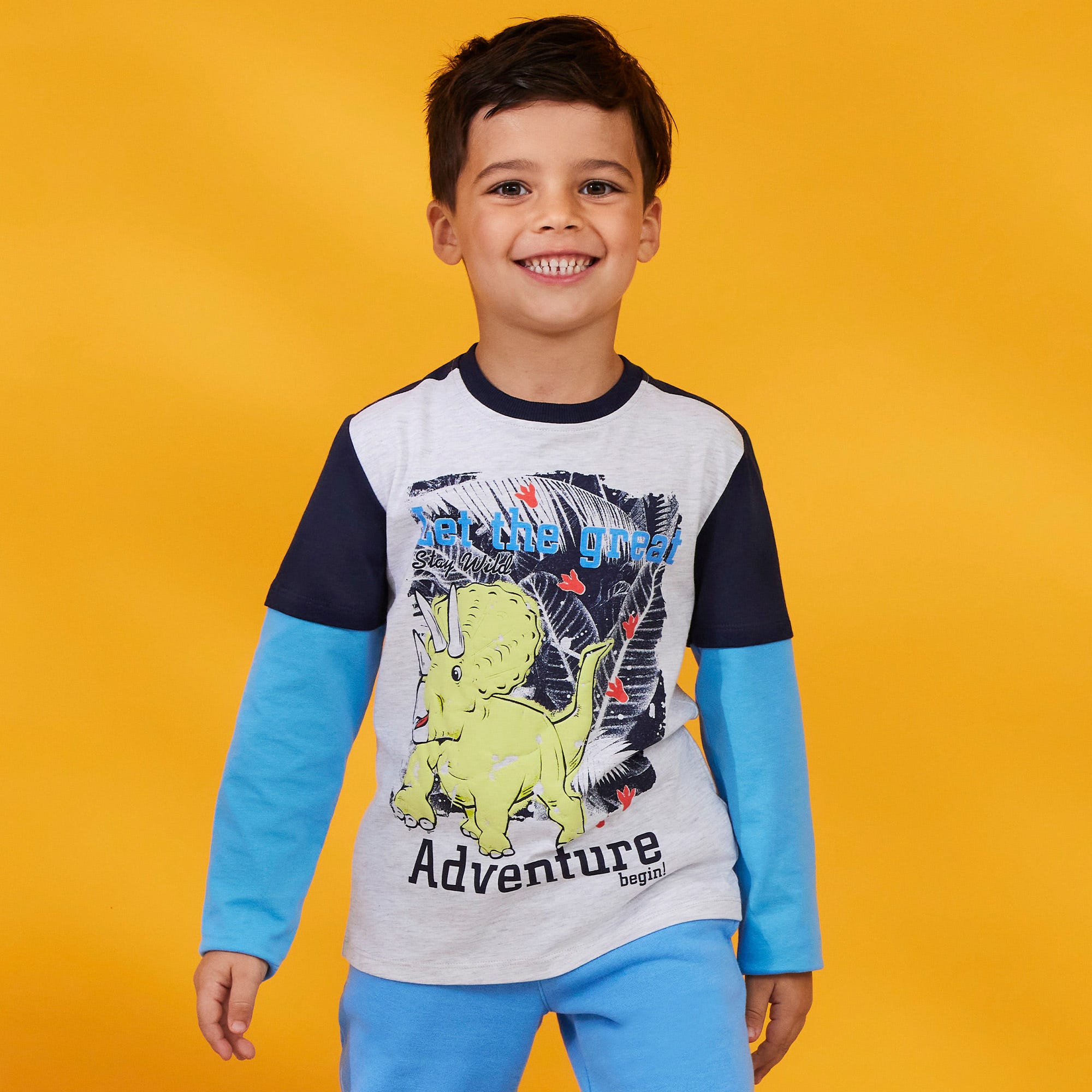 Jungen-Shirt mit Dino-Frontaufdruck