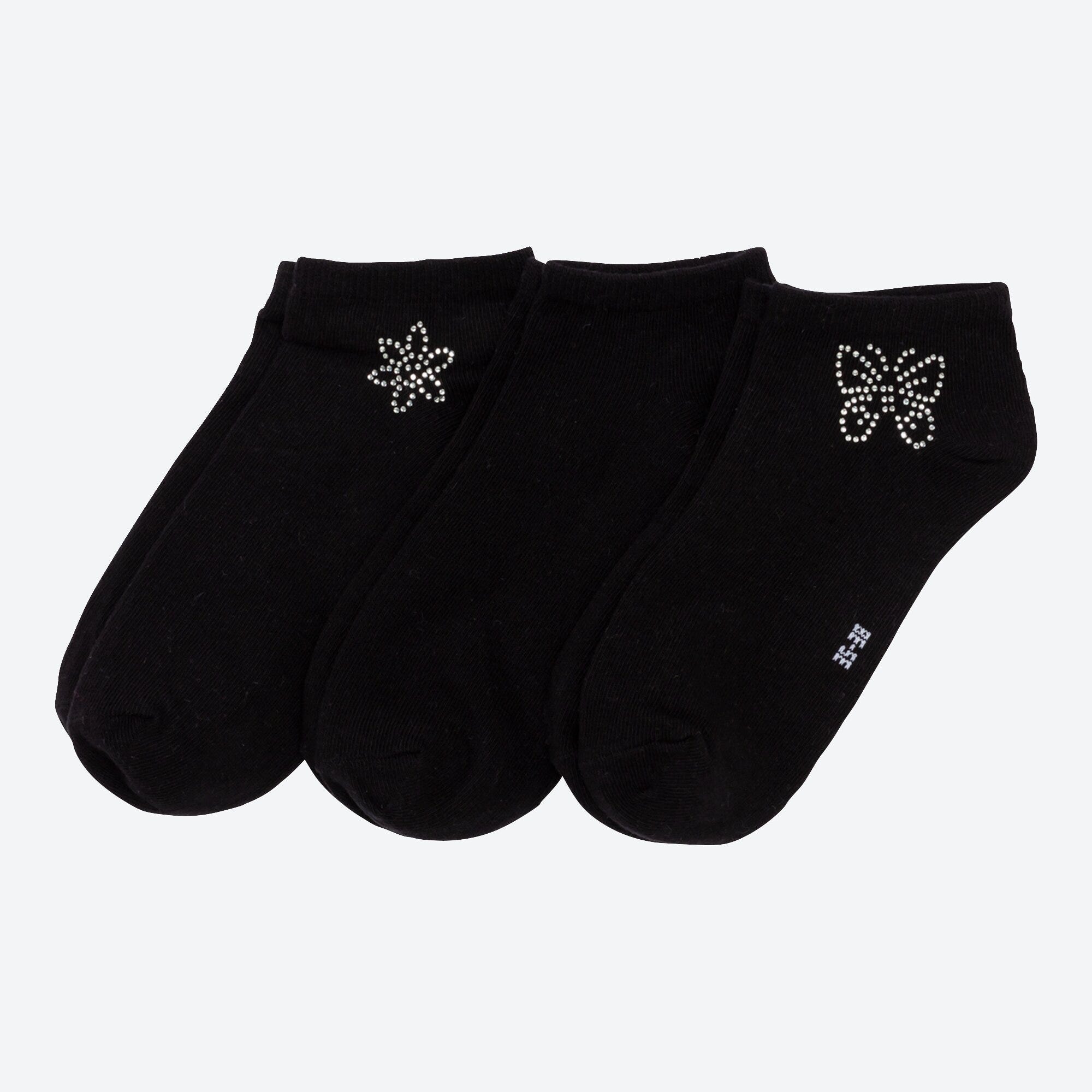 Damen-Sneaker-Socken mit Glitzersteinchen, 3er-Pack