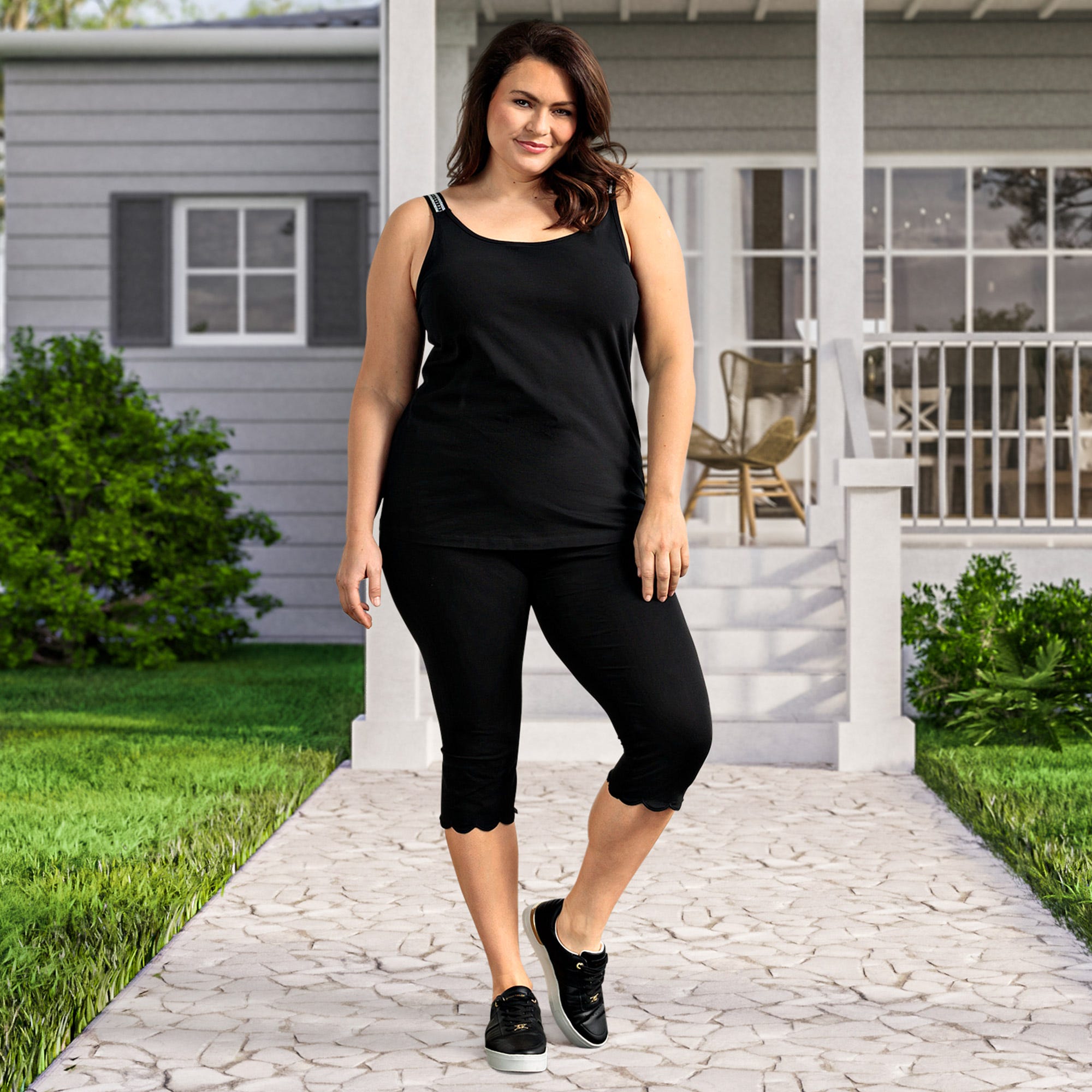 Damen-Leggings mit gewelltem Saum, große Größen