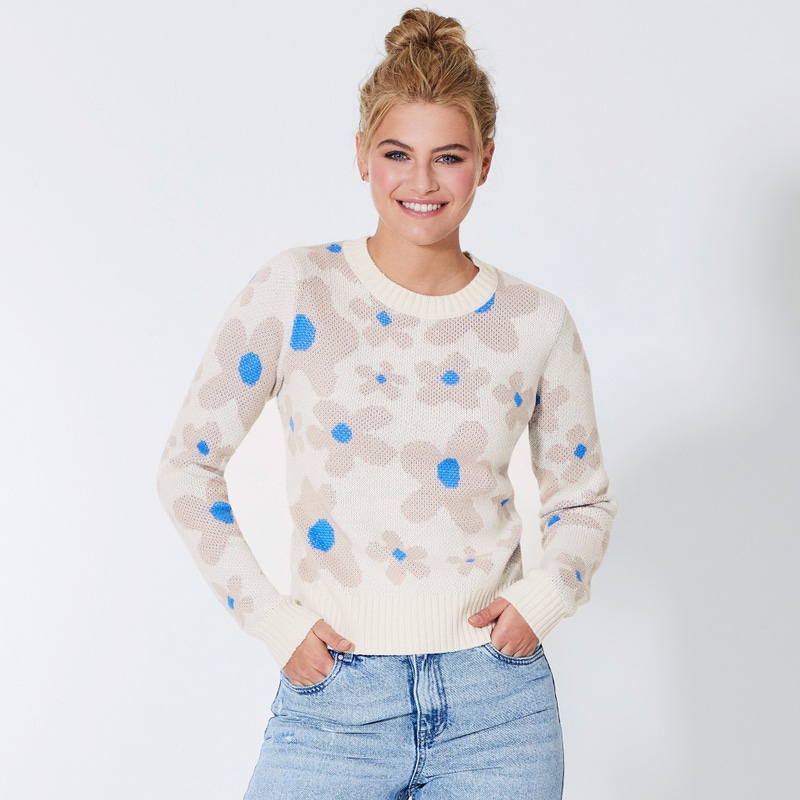 Damen-Pullover mit Jacquard-Blumenmuster