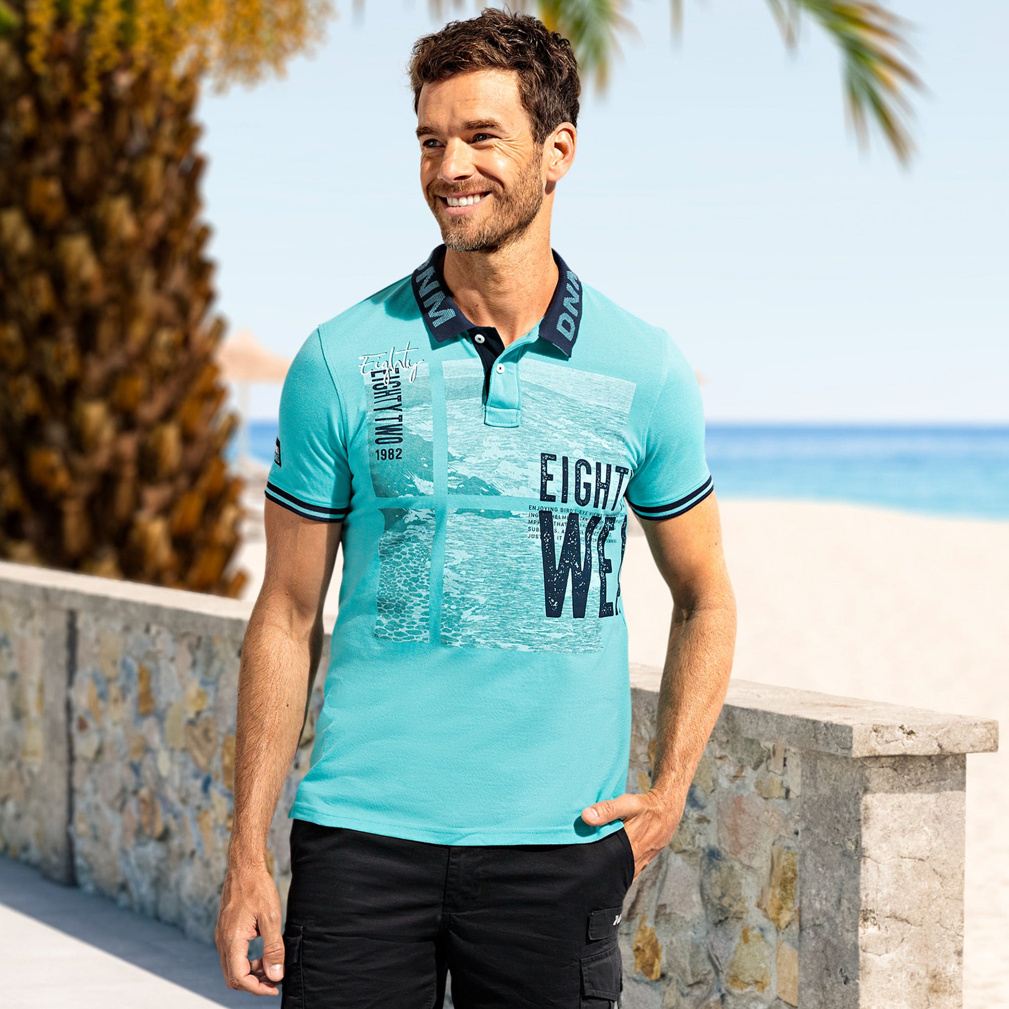 Herren-Poloshirt mit trendigem Aufdruck