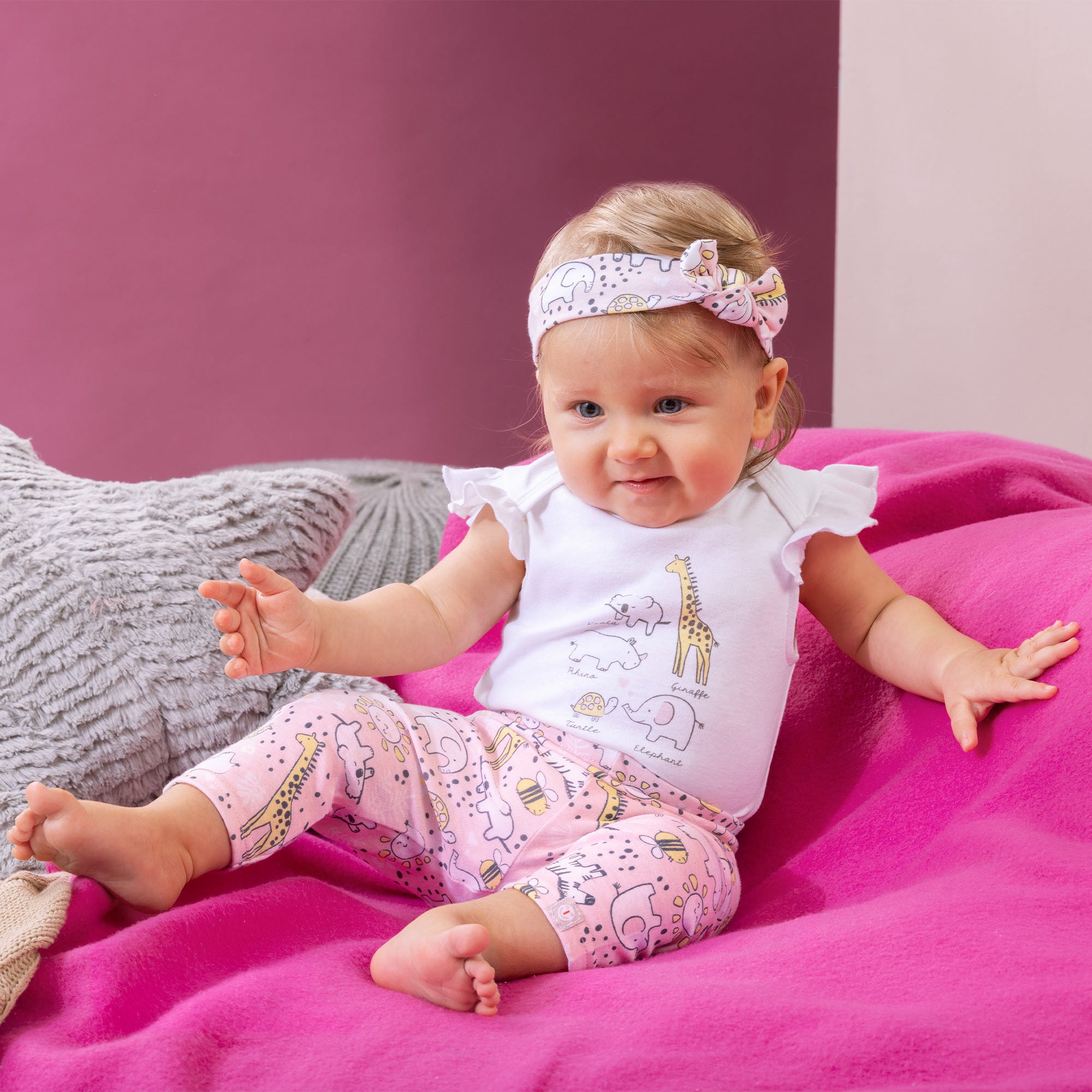 Baby-Mädchen-Set mit Tiermuster, 3-teilig