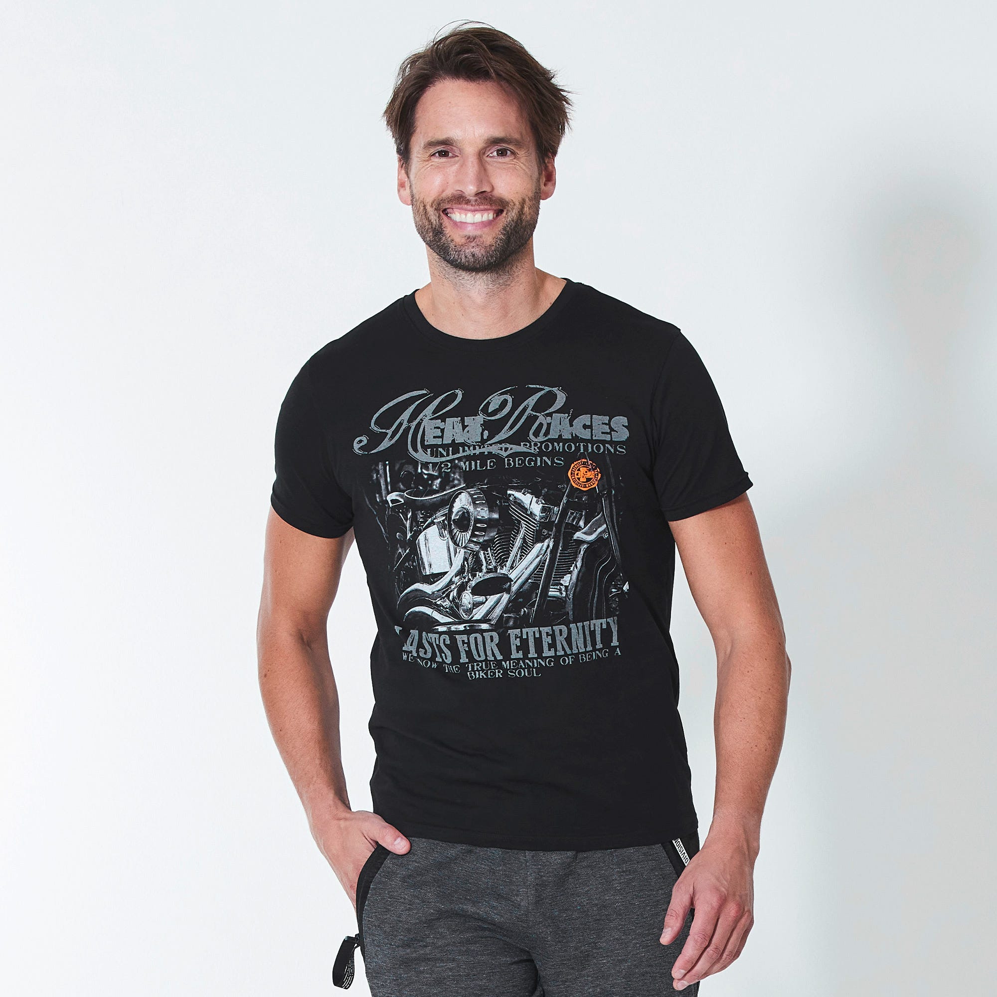 Herren-T-Shirt mit Motorrad-Frontaufdruck
