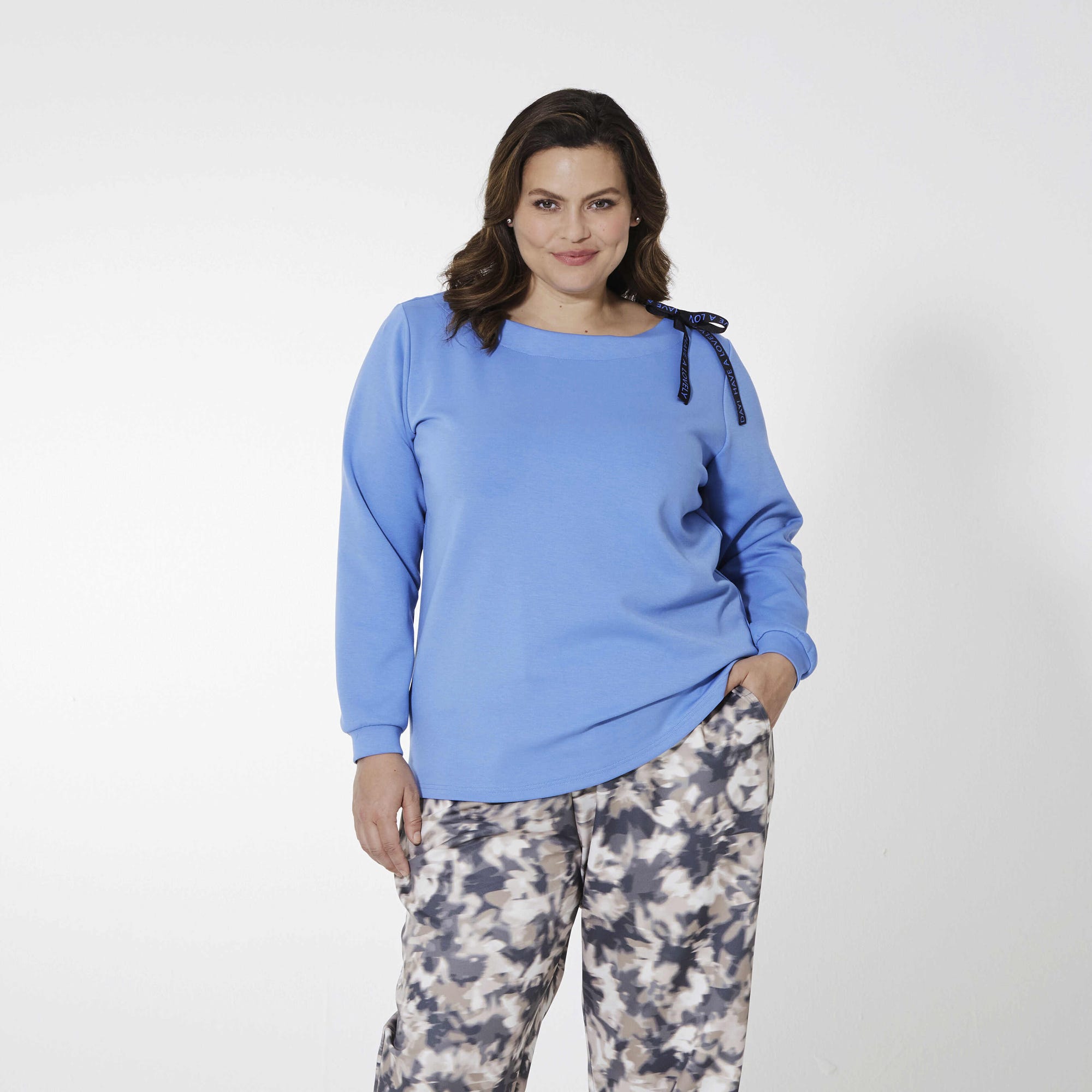 Damen-Sweatshirt mit gerafftem Ausschnitt, große Größen