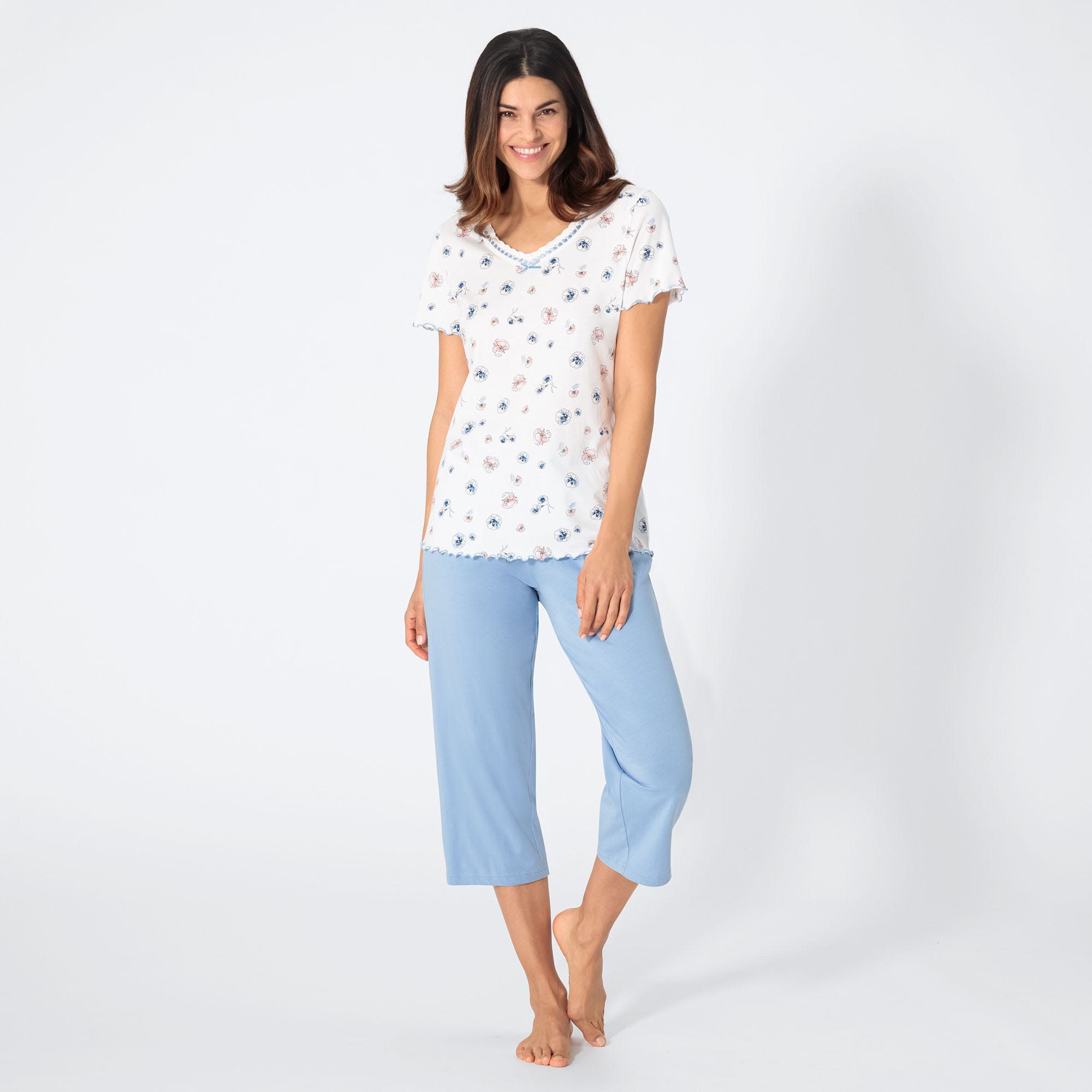 Damen-Shorty mit Blüten-Muster, 2-teilig
