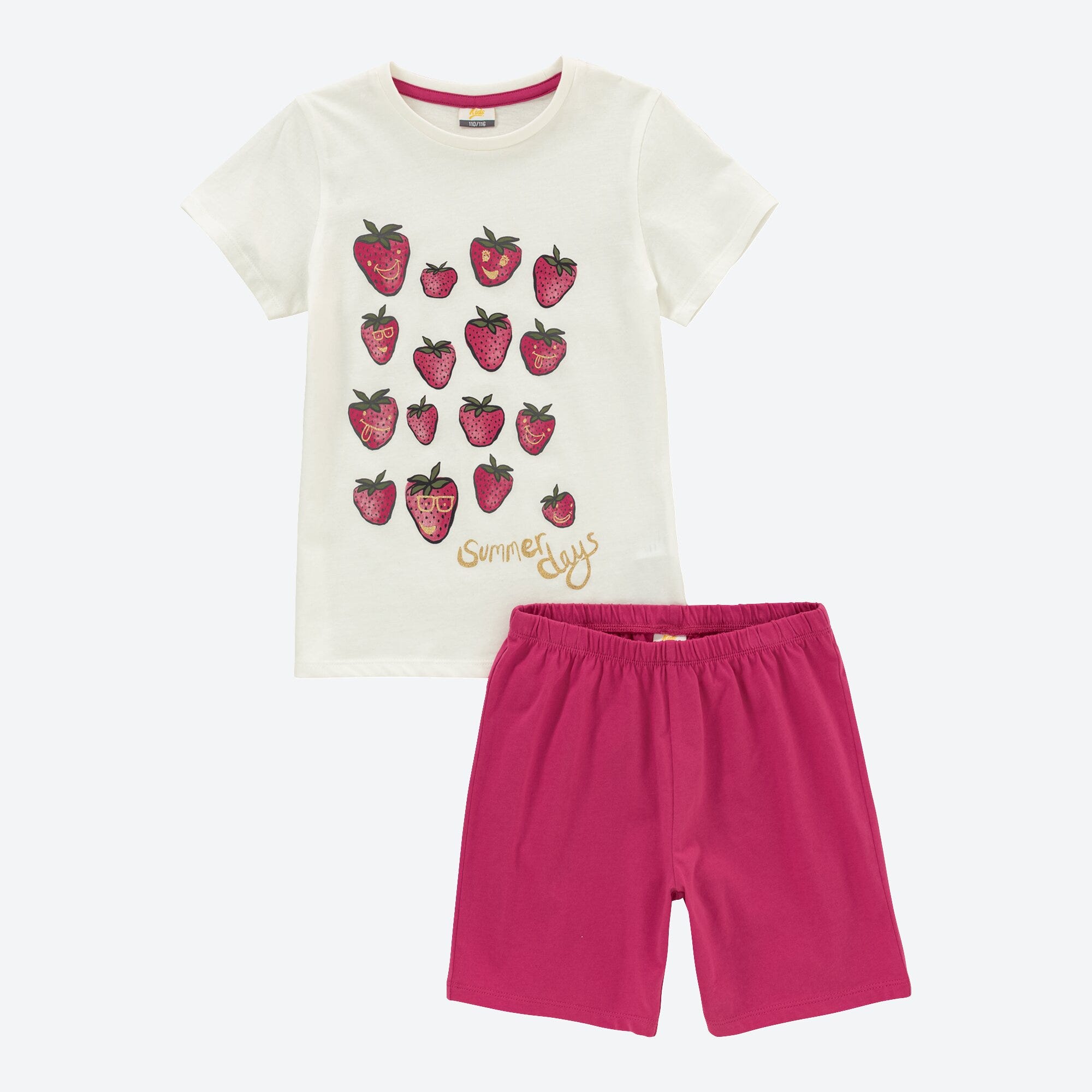 Mädchen-Shorty mit Erdbeer-Aufdruck, 2-teilig