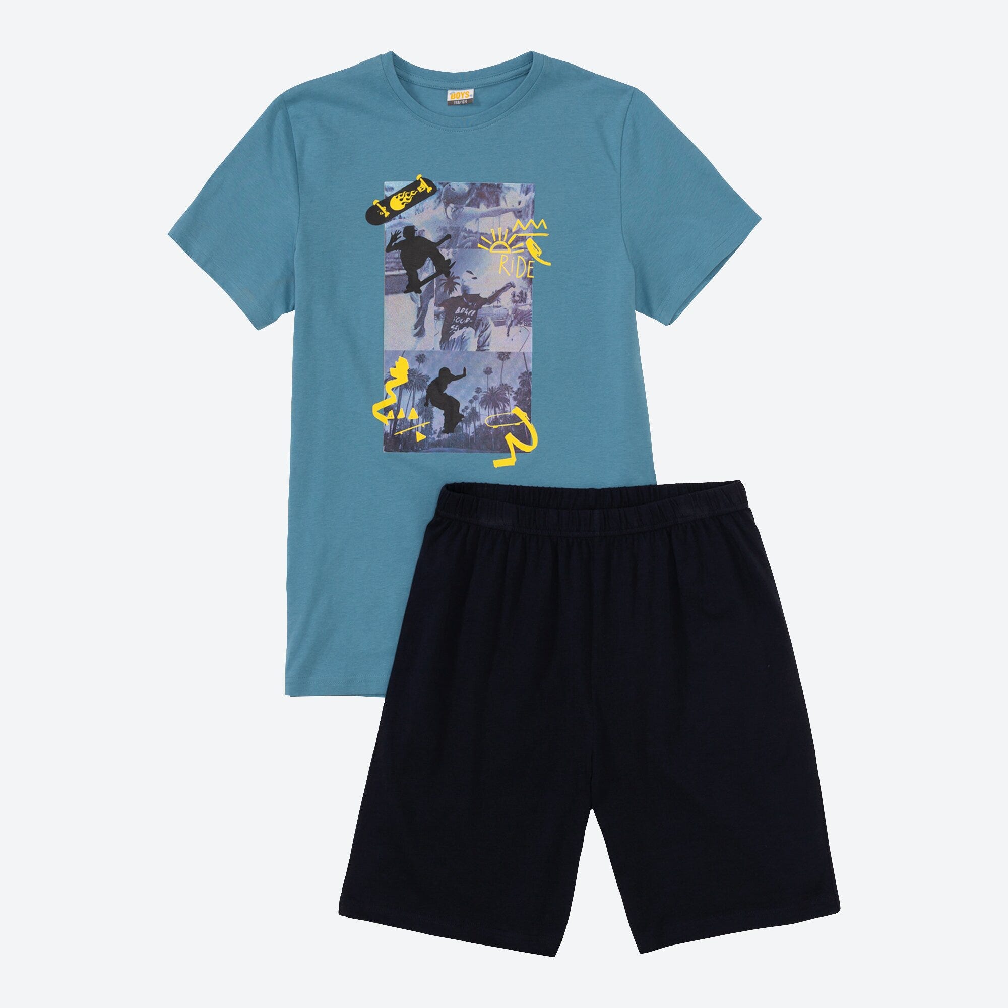 Jungen-Shorty mit Skater-Frontaufdruck, 2-teilig