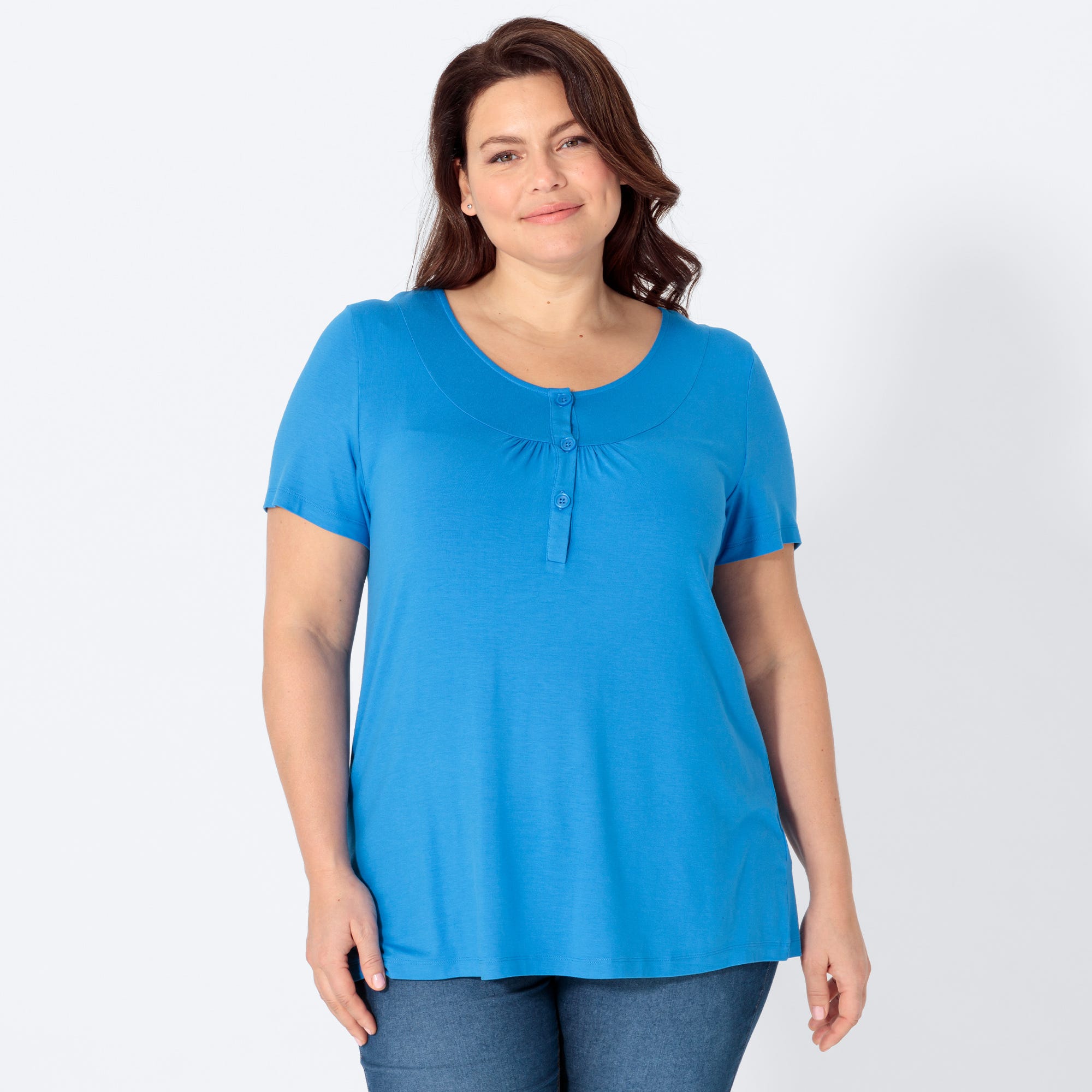Damen-T-Shirt mit Knopfleiste, große Größen