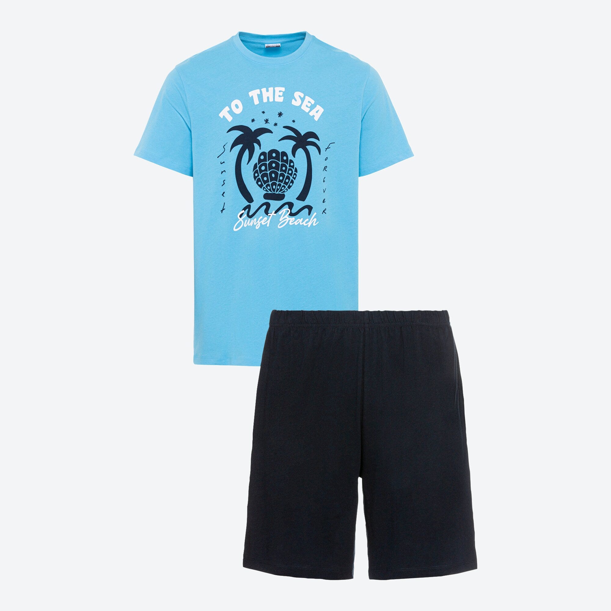 Herren-Shorty mit Palmen-Frontaufdruck, 2-teilig