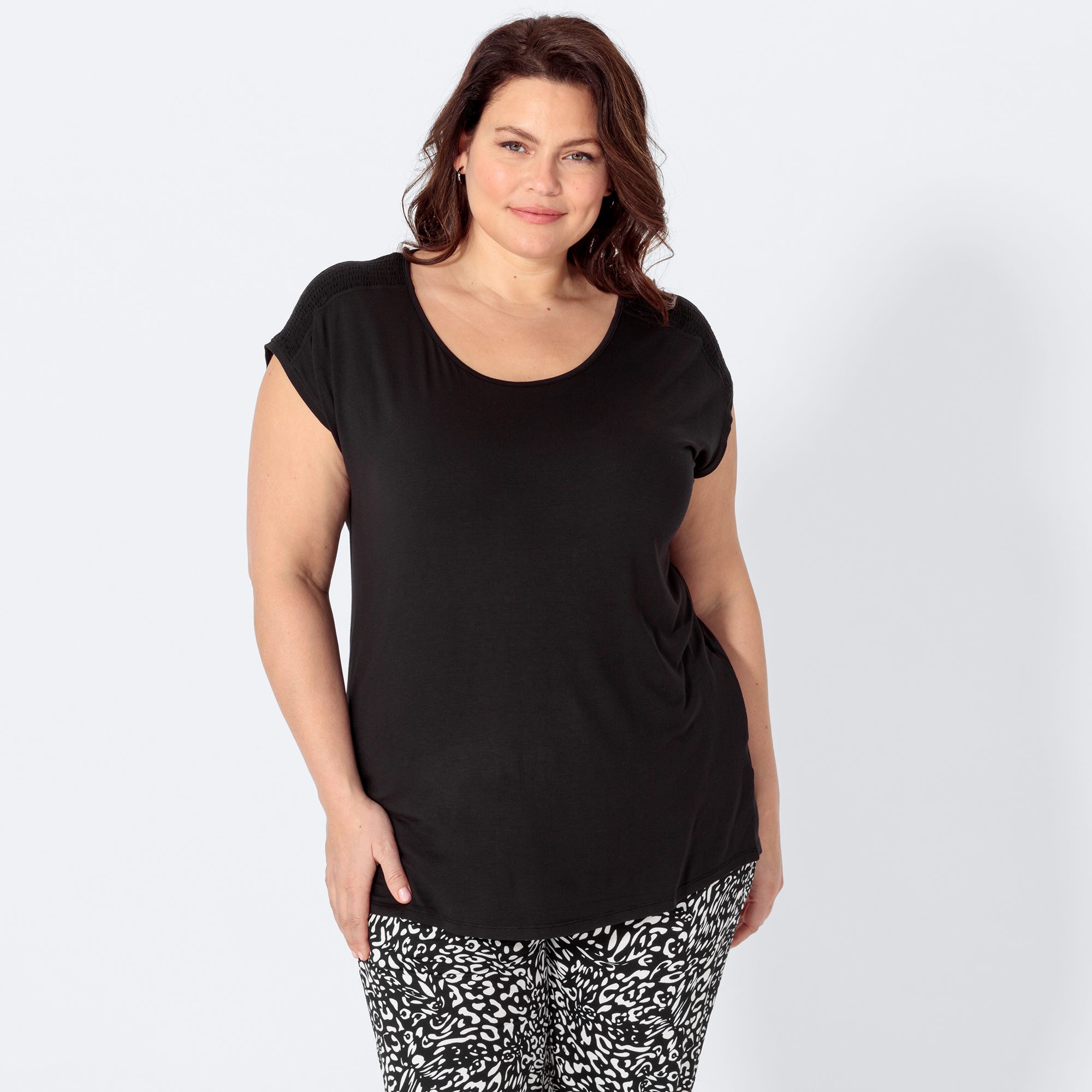 Damen-T-Shirt mit Smok-Einsätzen, große Größen