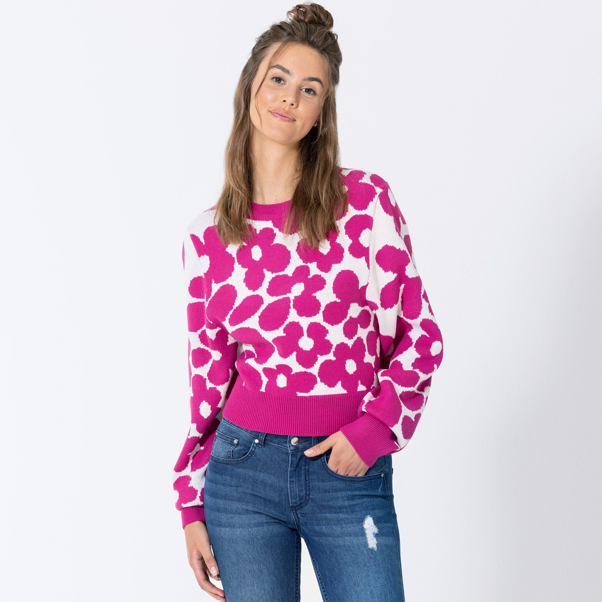 Damen-Pullover mit Blumenmuster