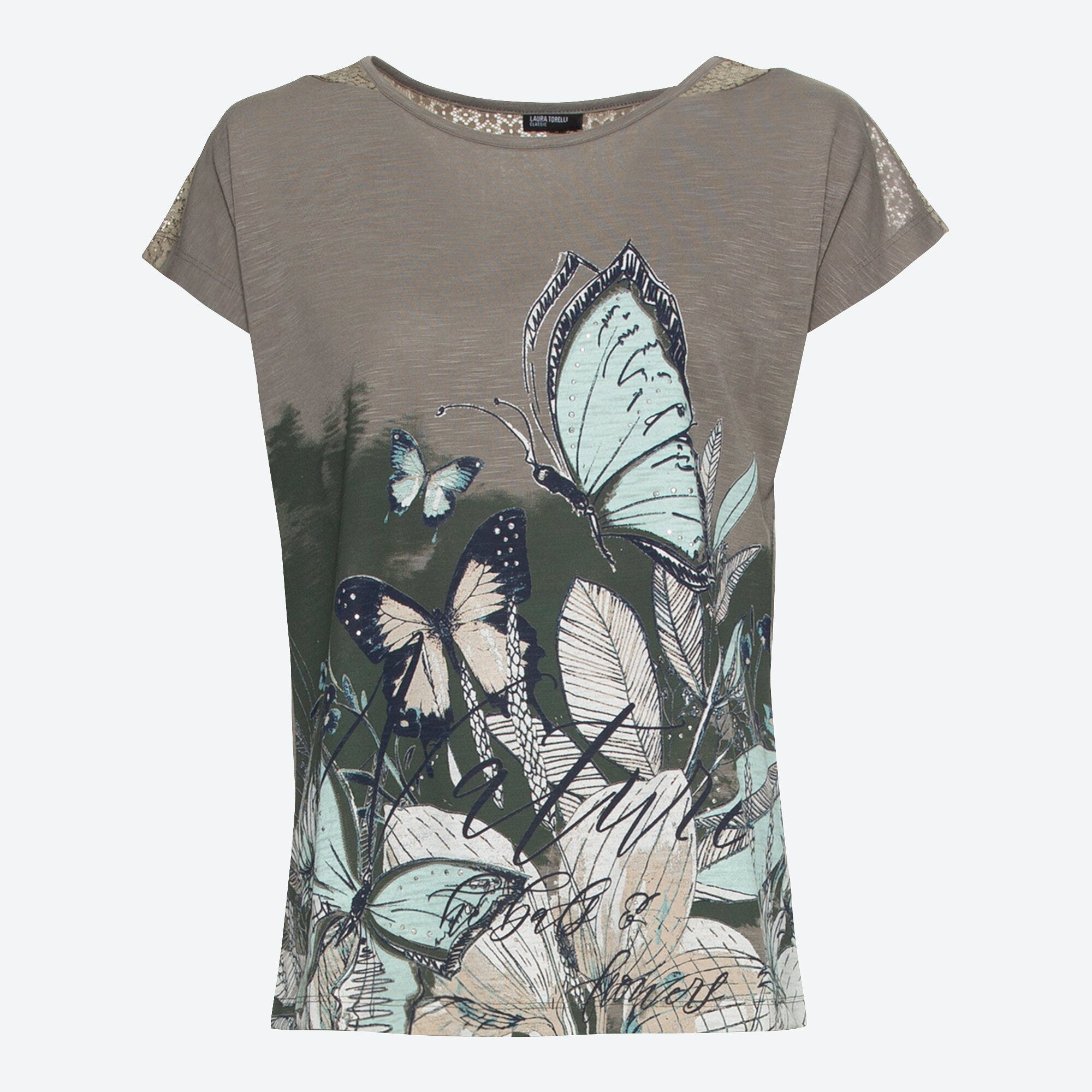 Damen-T-Shirt mit Schmetterlings-Frontaufdruck