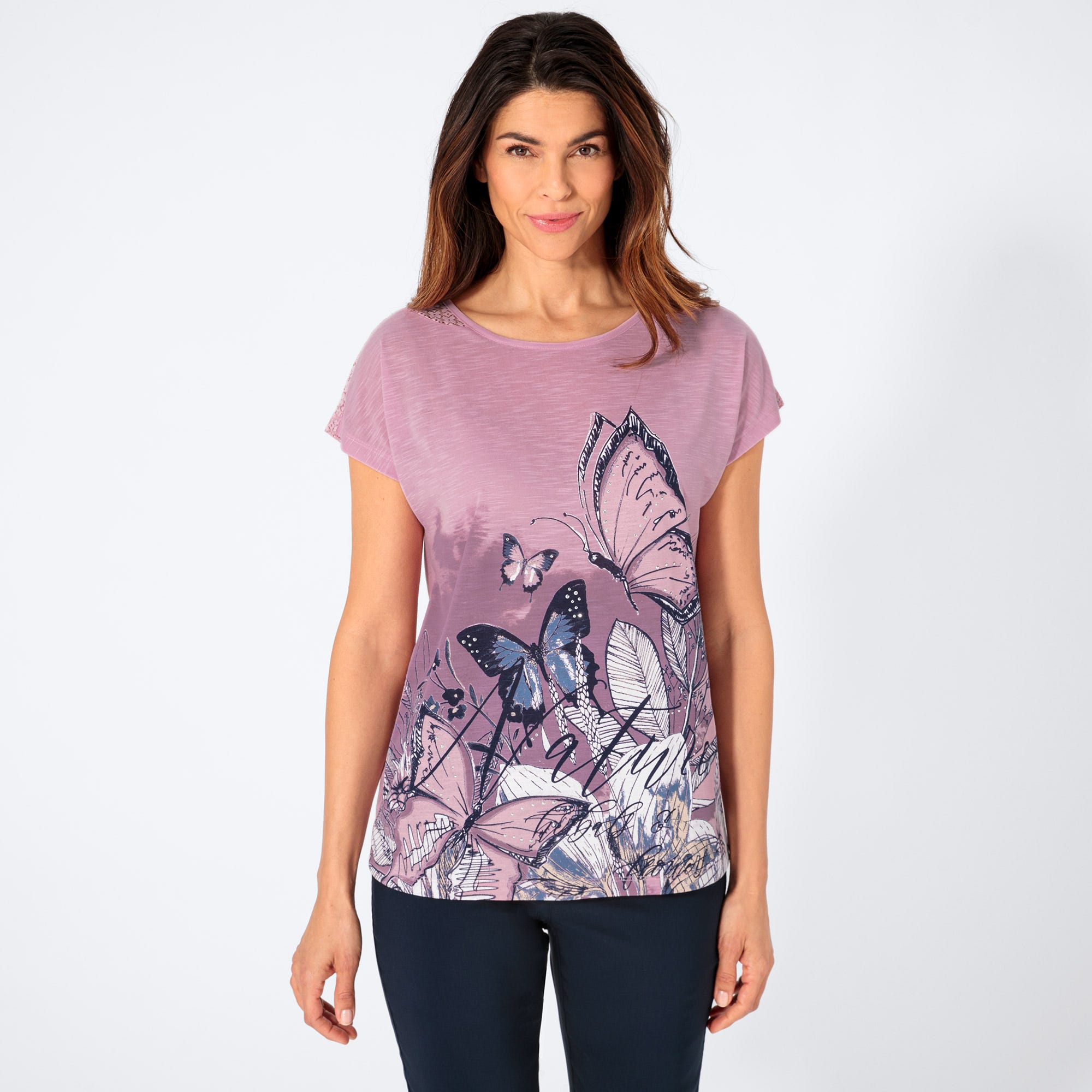 Damen-T-Shirt mit Schmetterlings-Frontaufdruck