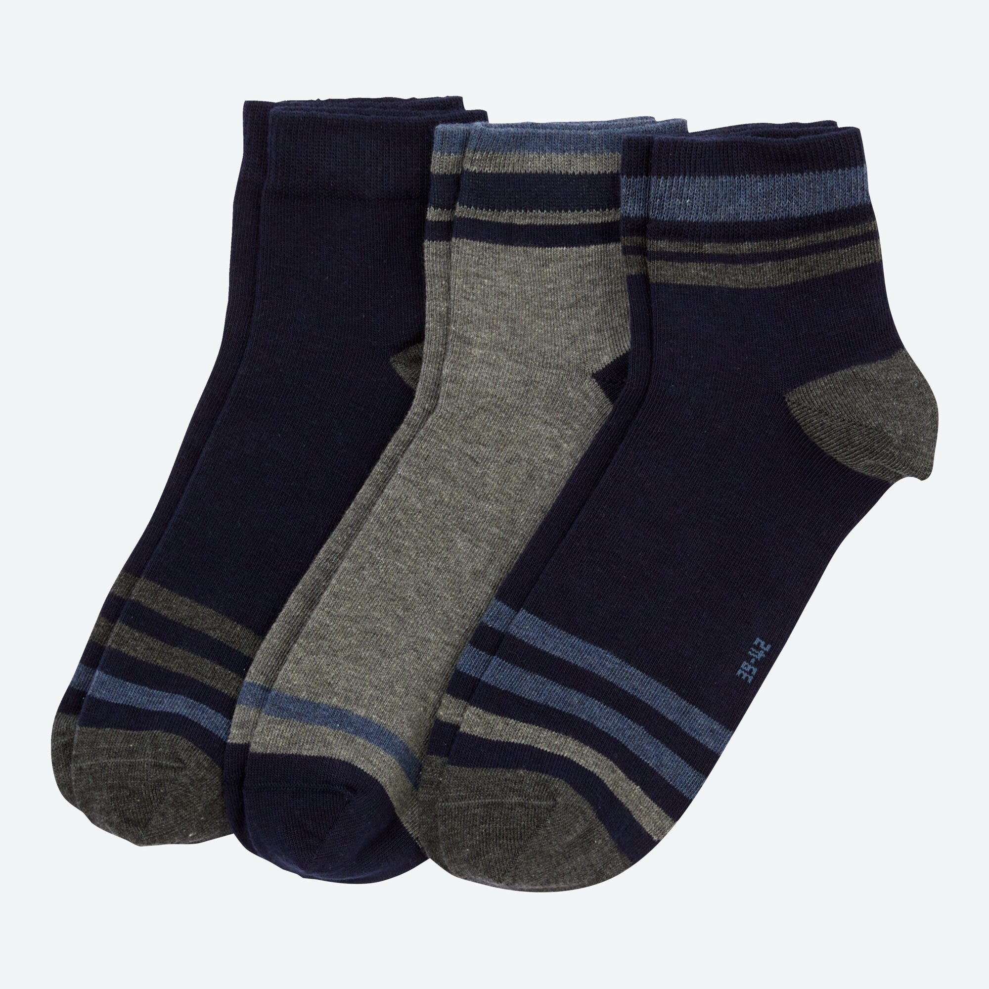 Herren-Kurzschaft-Socken mit Streifendesign, 3er-Pack