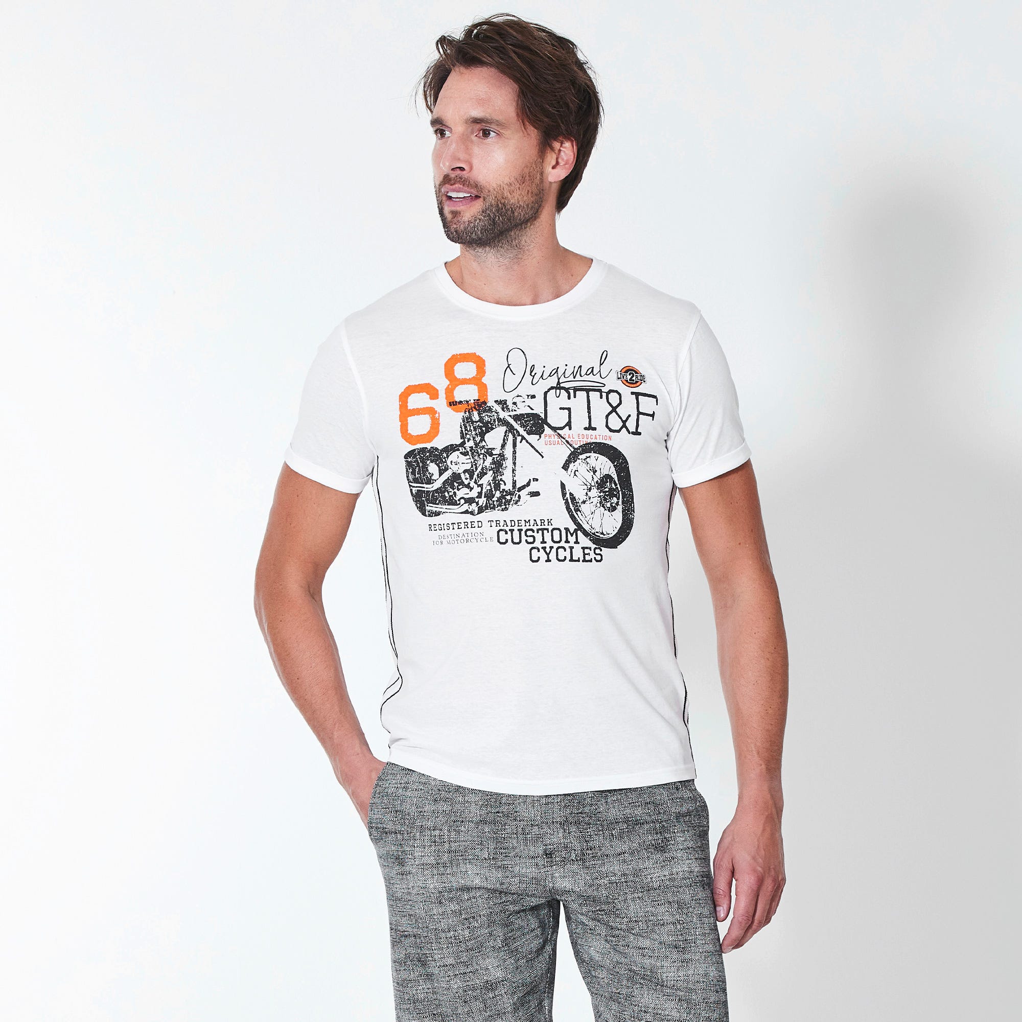 Herren-T-Shirt mit Motorrad-Frontaufdruck