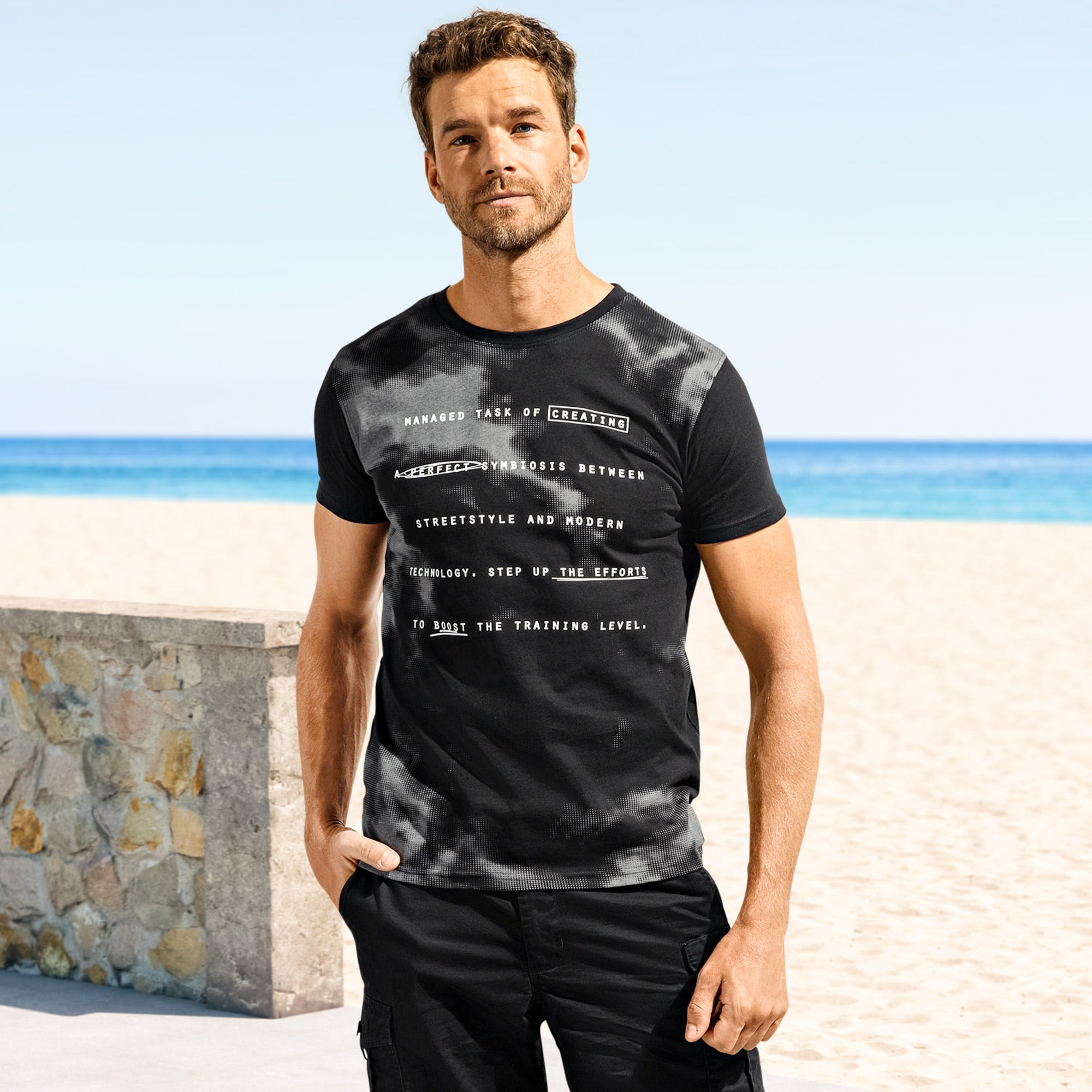 Herren-T-Shirt mit trendigem Frontaufdruck