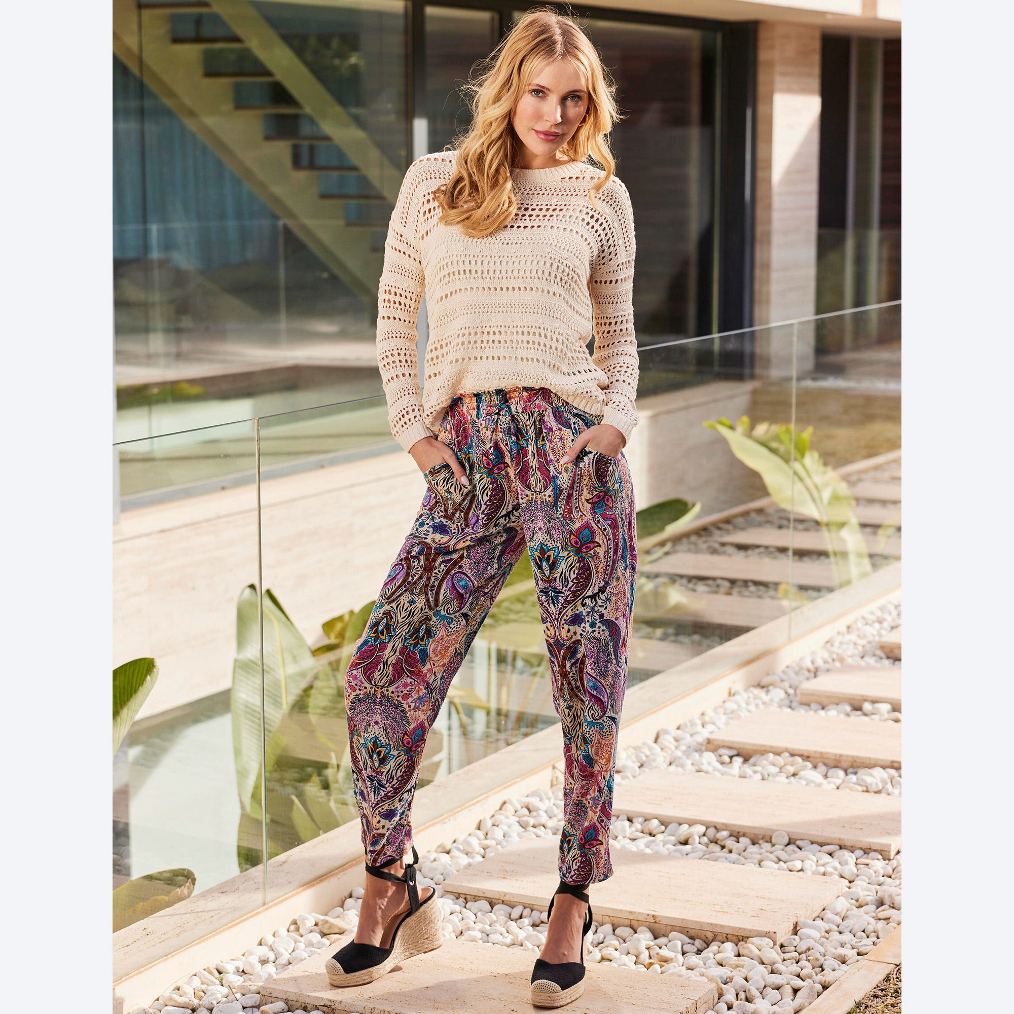 Damen-Palazzo-Hose mit elastischem Bund