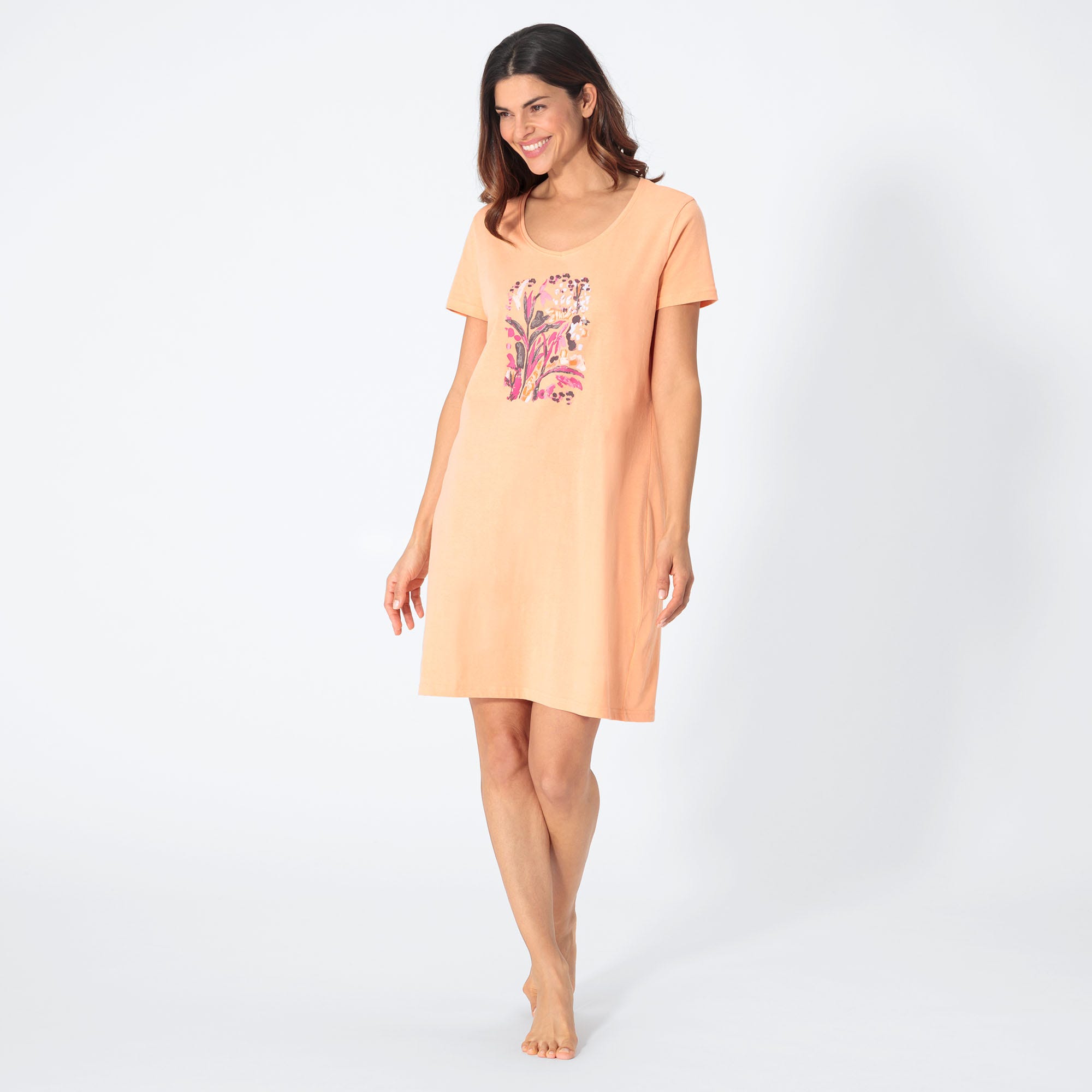 Damen-Nachthemd mit Blumen-Frontaufdruck