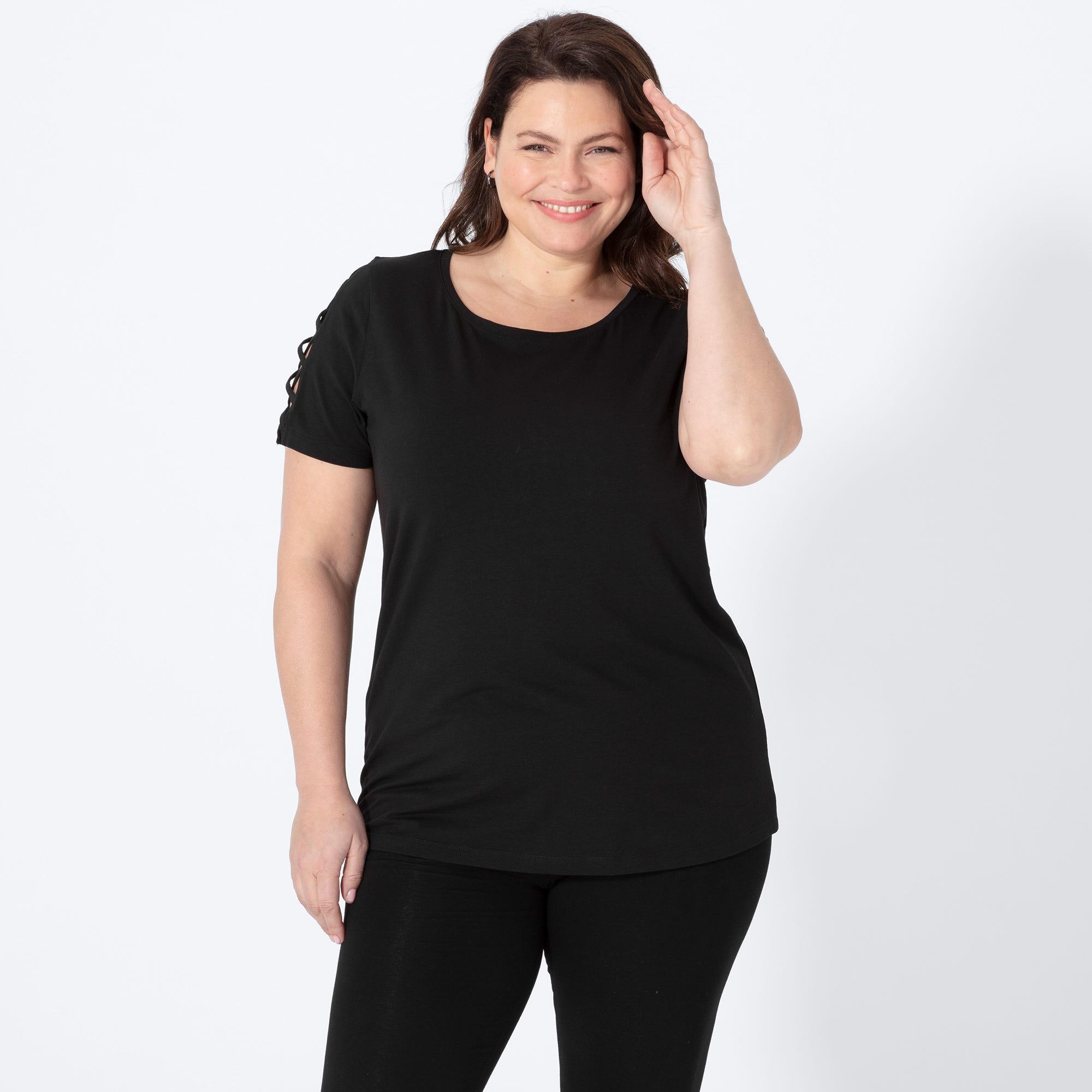 Damen-T-Shirt mit Zierbändern, große Größen