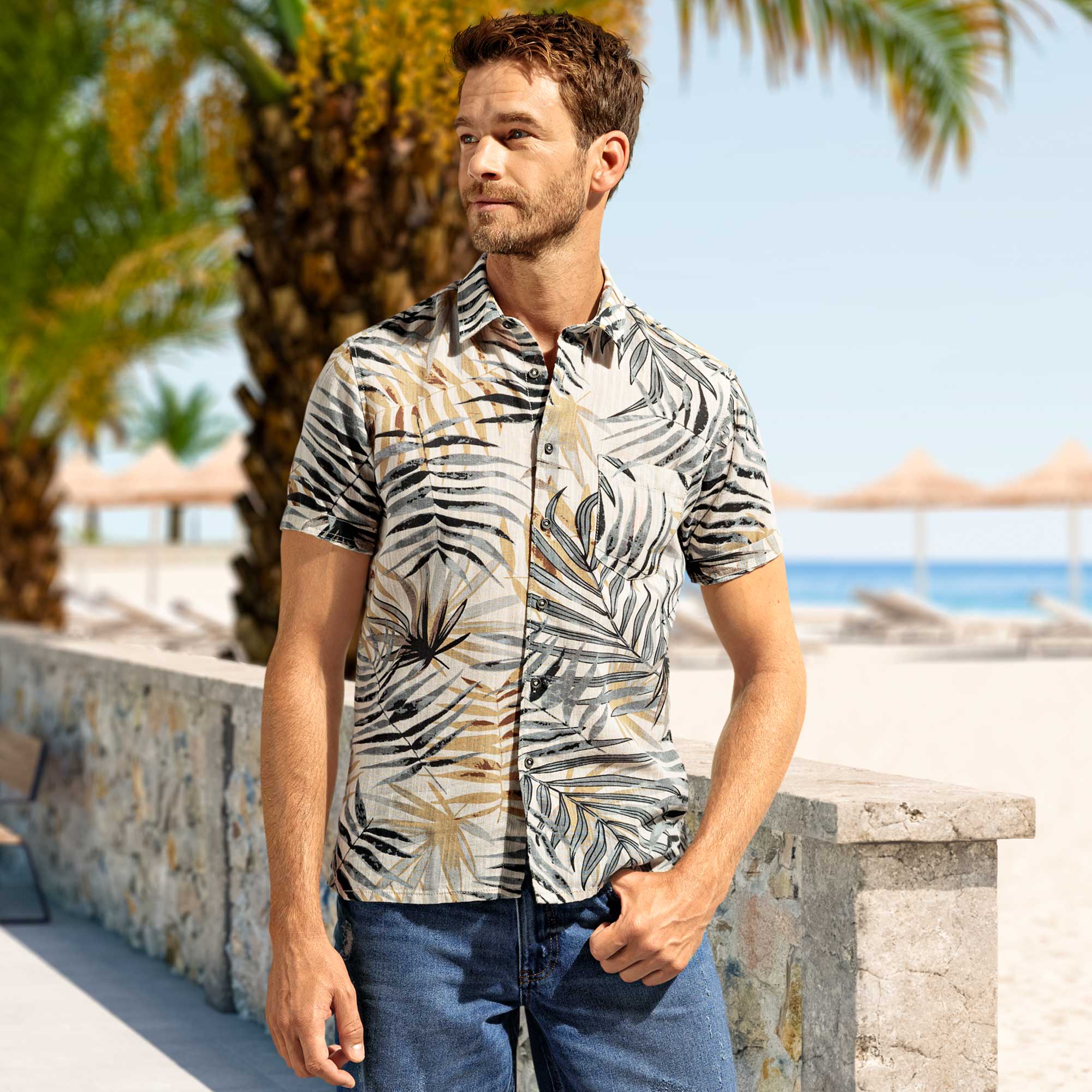 Herren-Hemd mit Palmblatt-Muster