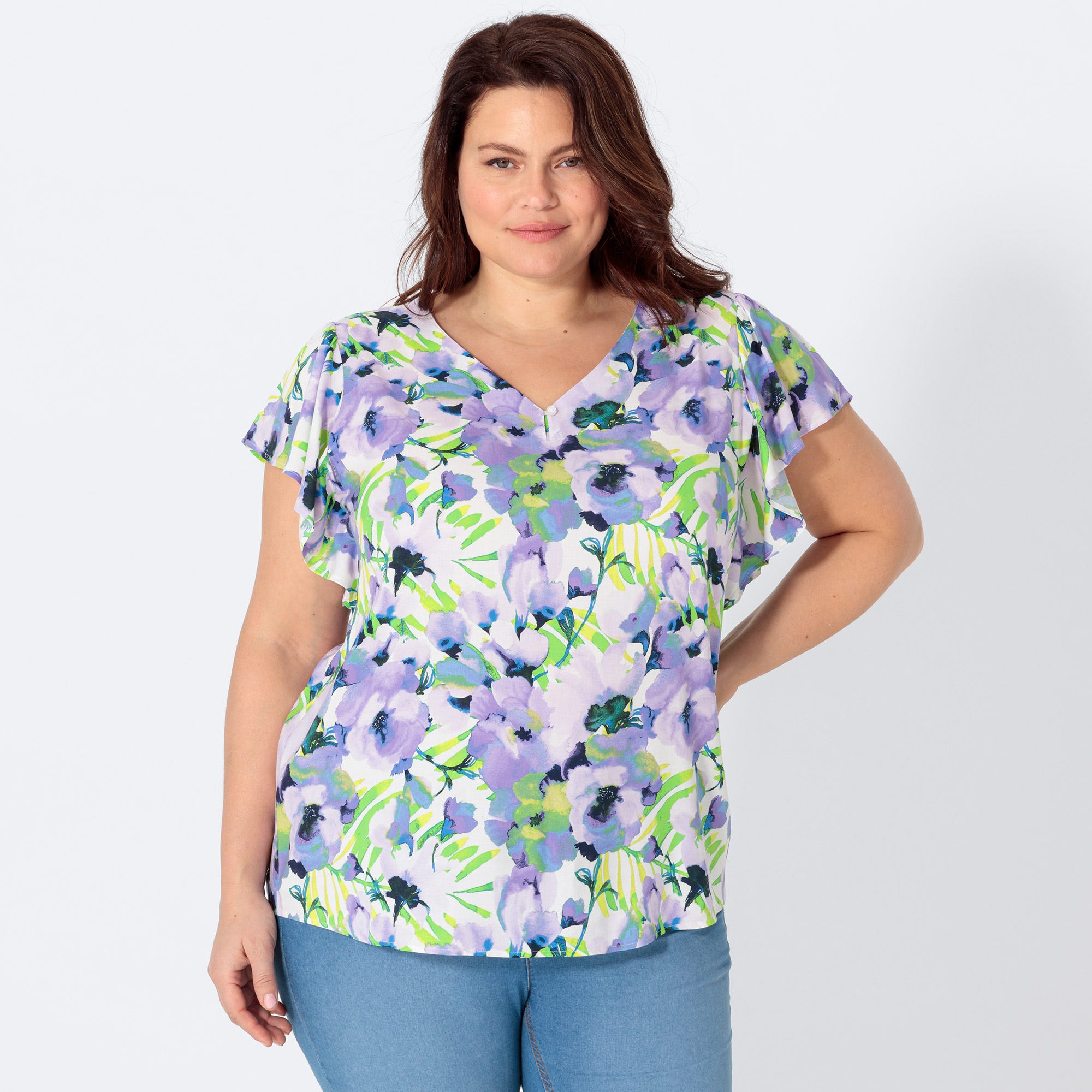 Damen-Bluse mit floralem Muster, große Größen