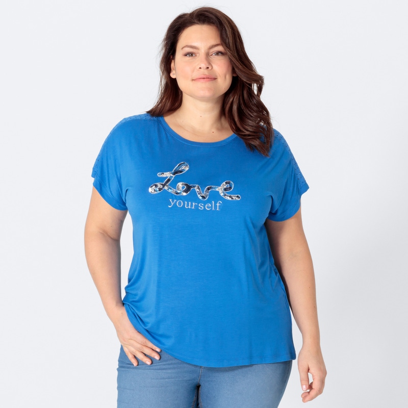 Damen-T-Shirt mit Pailletten-Schriftzug, große Größen