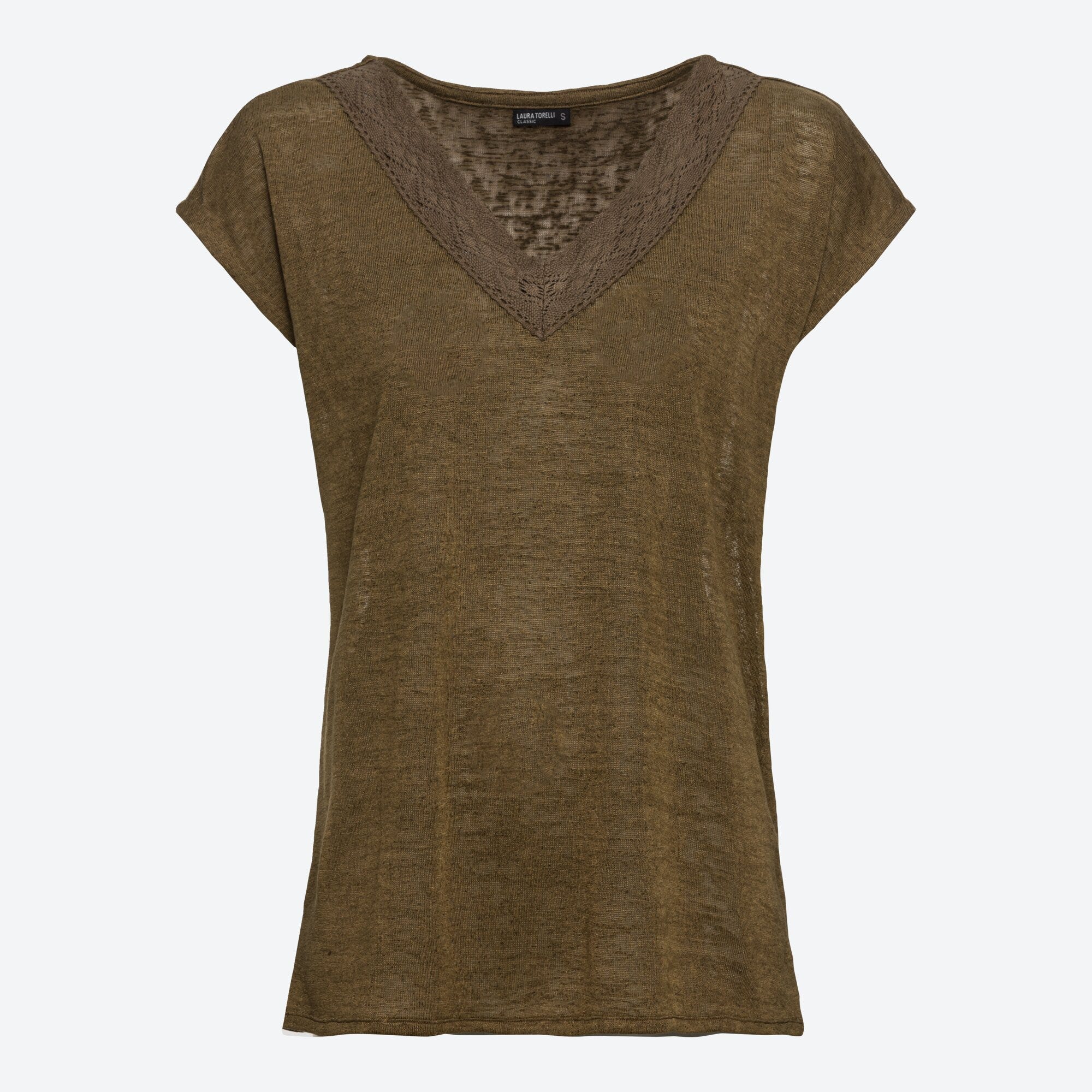 Damen-T-Shirt mit verziertem V-Ausschnitt