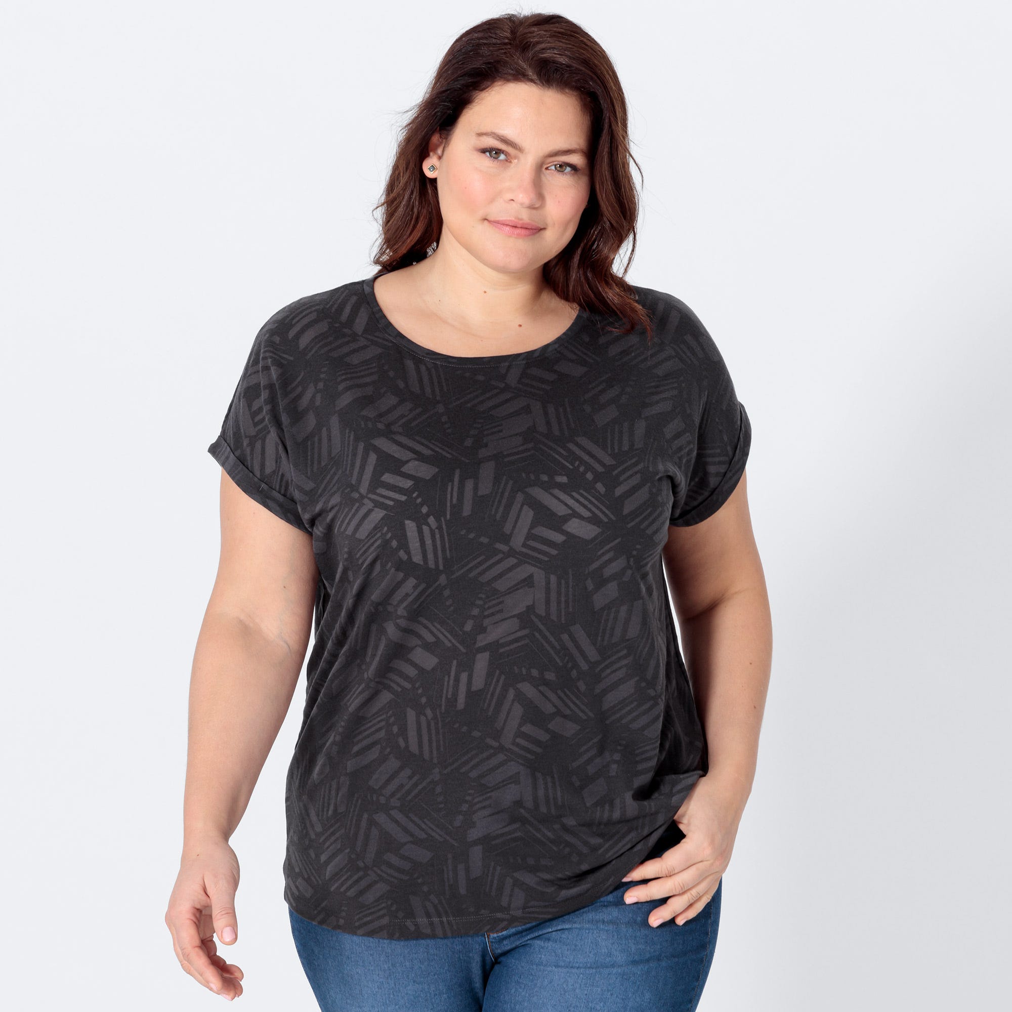 Damen-T-Shirt mit Ausbrenner-Muster, große Größen