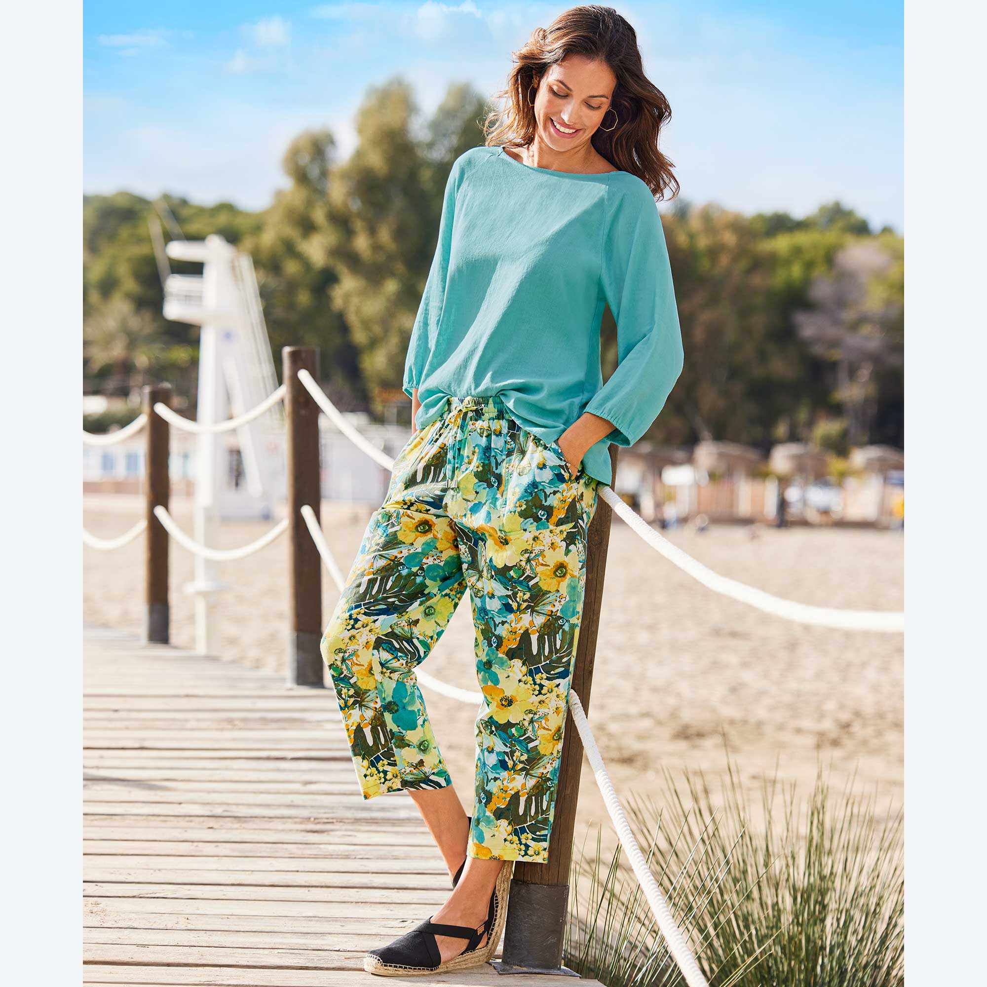 Damen-Caprihose in Leinenoptik