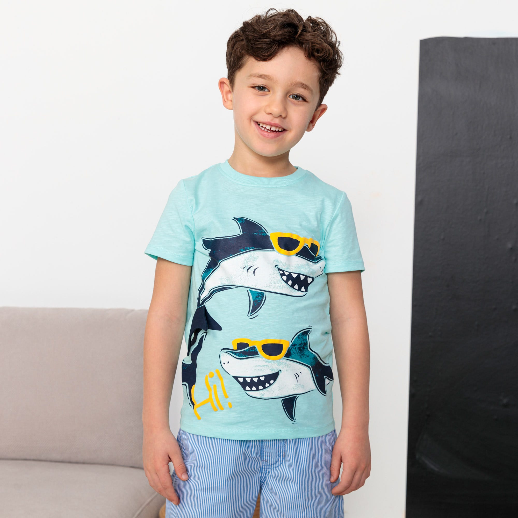 Jungen-T-Shirt mit Hai-Frontaufdruck