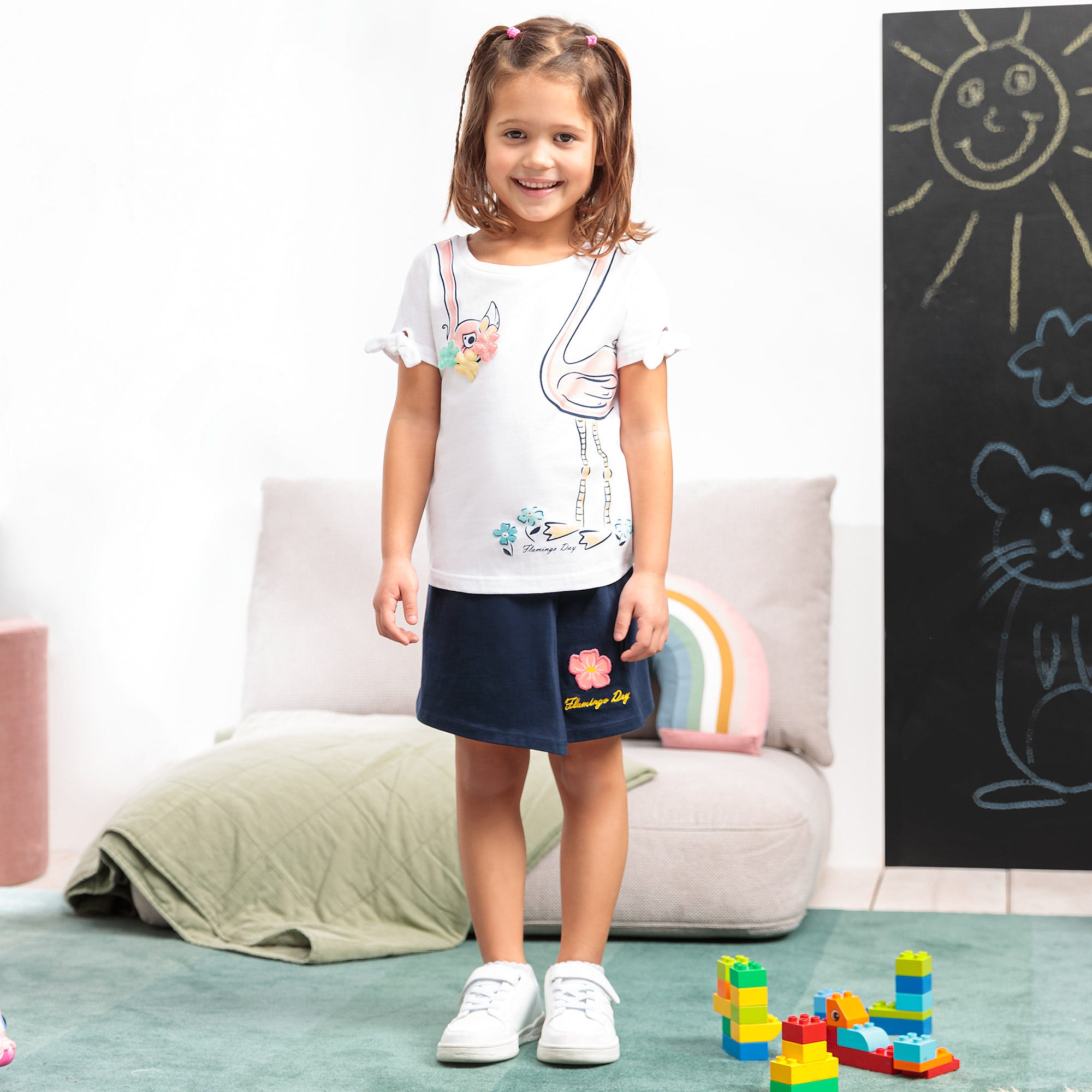 Mädchen-Rock-Shorts mit Blumen-Applikation