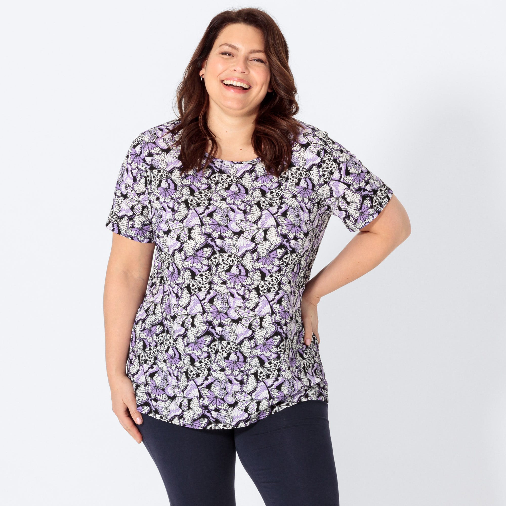 Damen-T-Shirt mit Crinkle-Struktur, große Größen