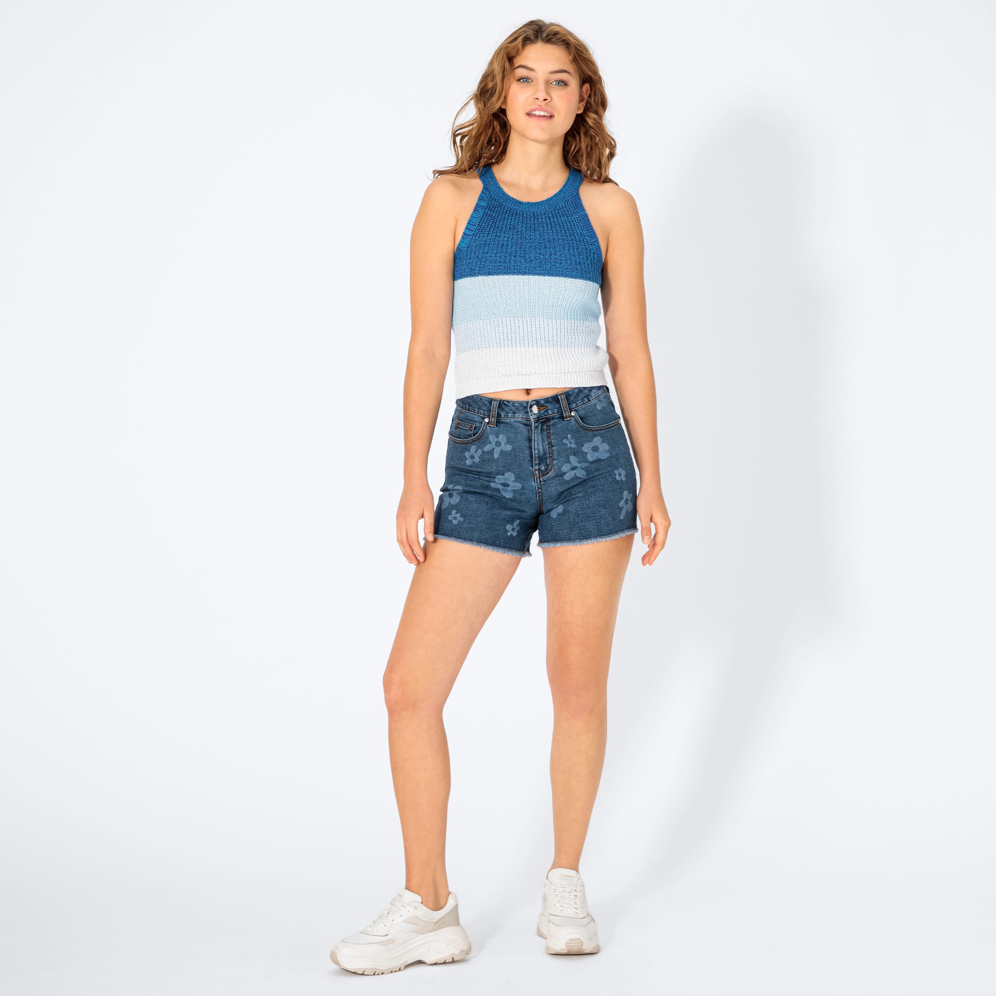 Damen-Jeans-Shorts mit Blumenmuster