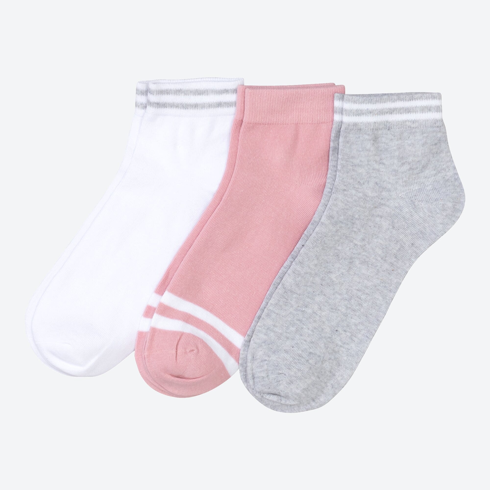 Damen-Sneaker-Socken mit Kontrast-Streifen, 3er-Pack