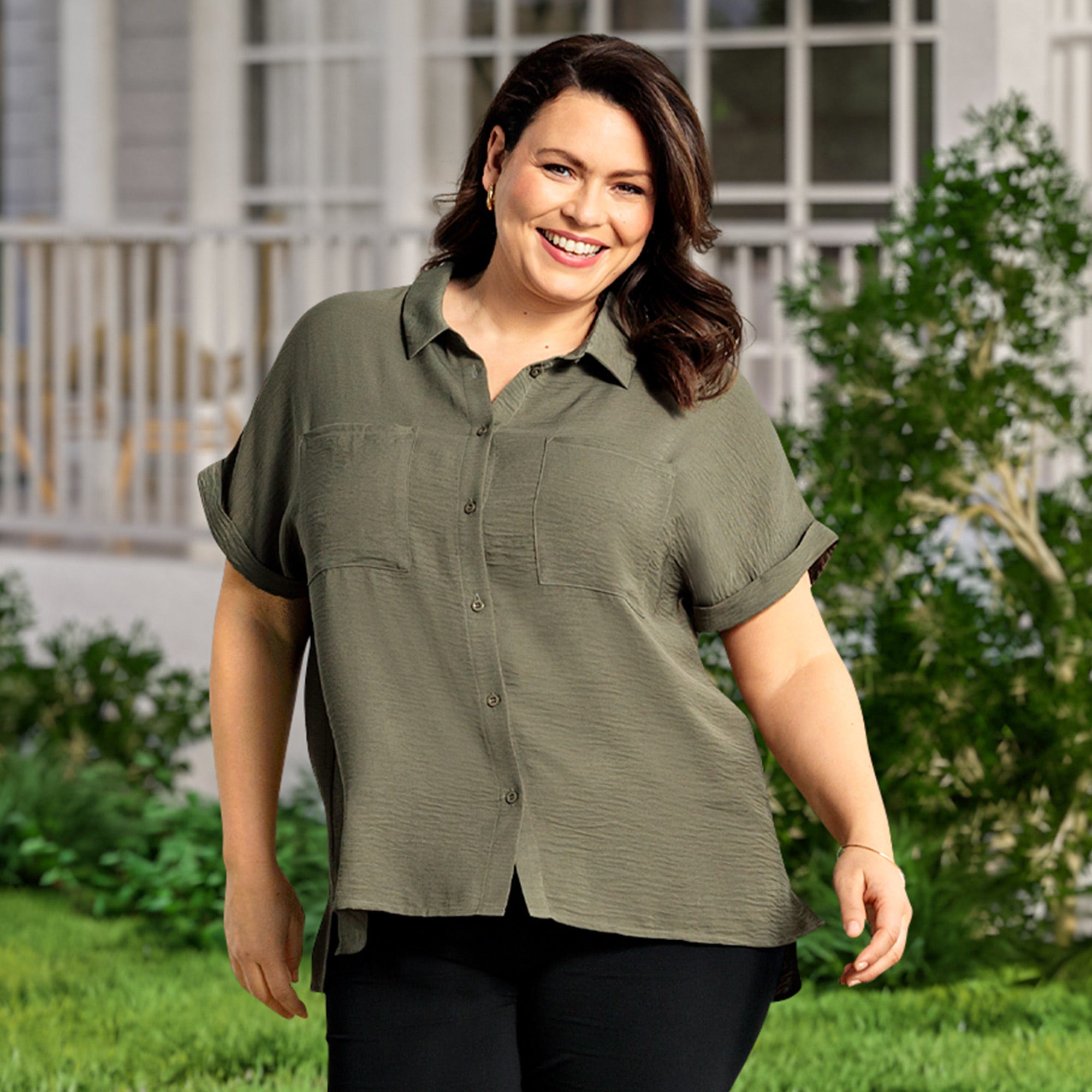Damen-Bluse mit 2 Brusttaschen, große Größen