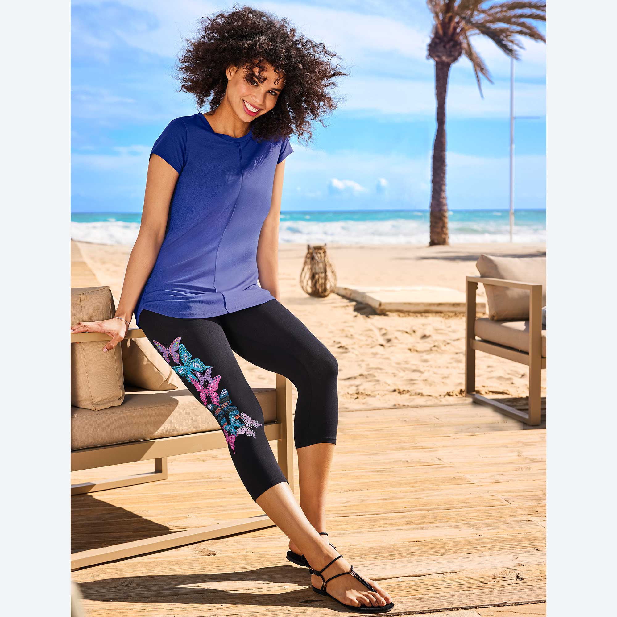Damen-Caprileggings mit Schmetterlings-Motiv