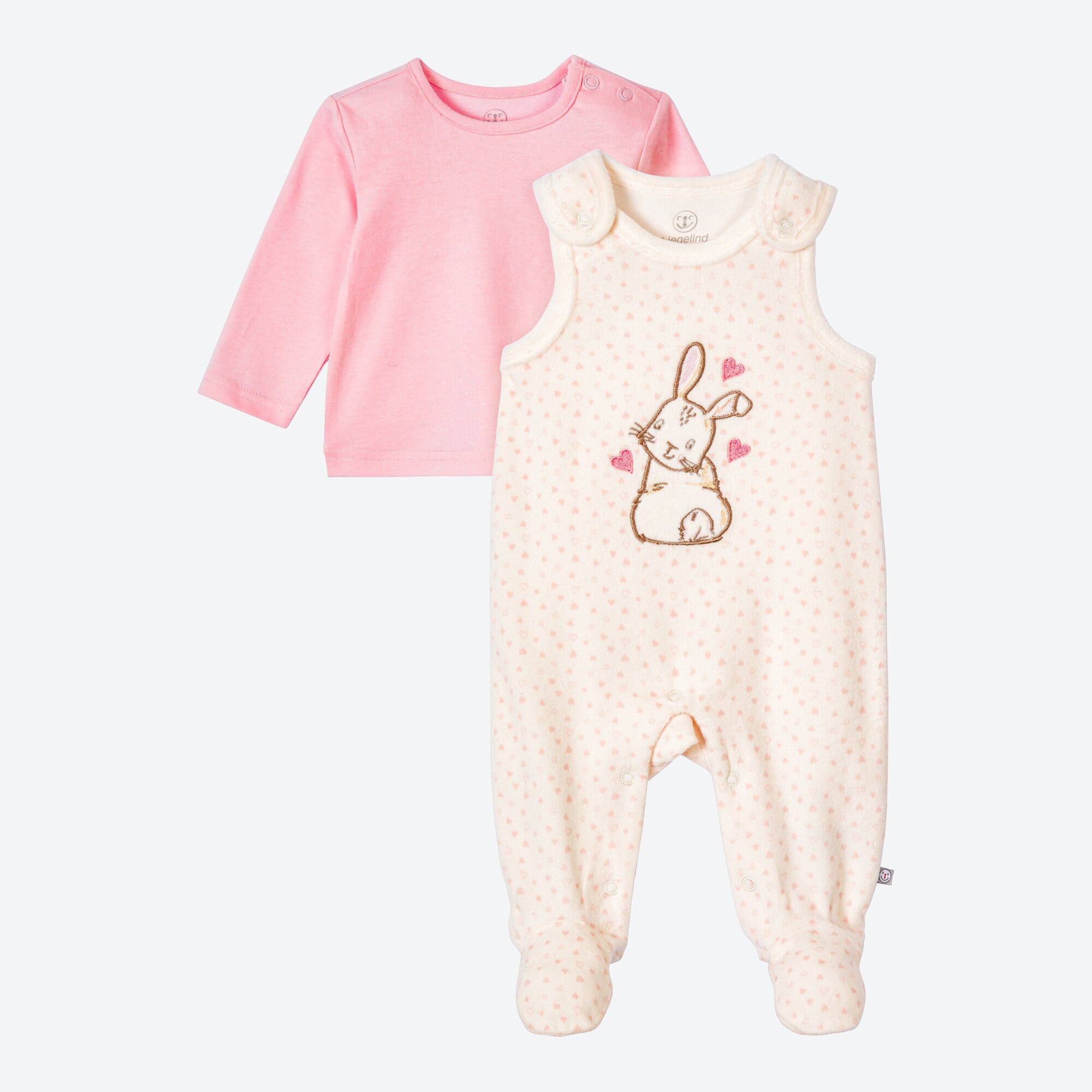 Baby-Mädchen-Strampler-Set mit Hasen-Stickerei, 2-teilig