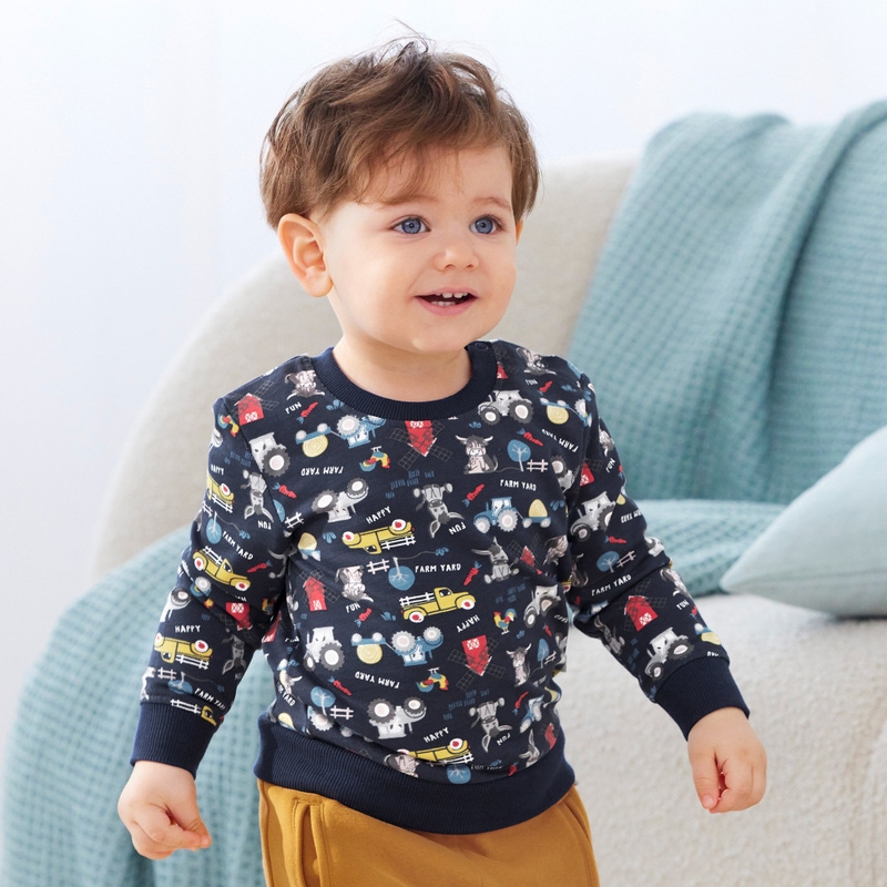 Baby-Jungen-Sweatshirt mit Bauernhof-Muster