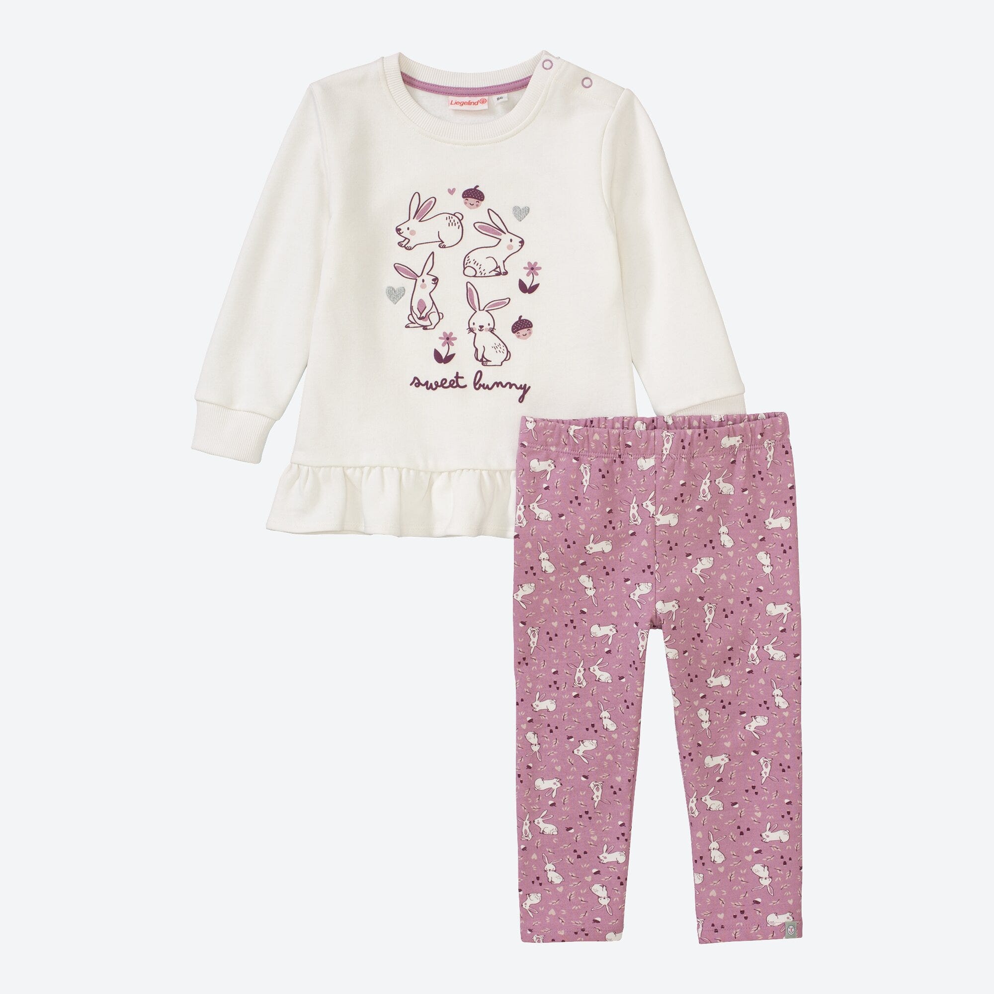 Baby-Mädchen-Set mit Hasen-Frontaufdruck, 2-teilig
