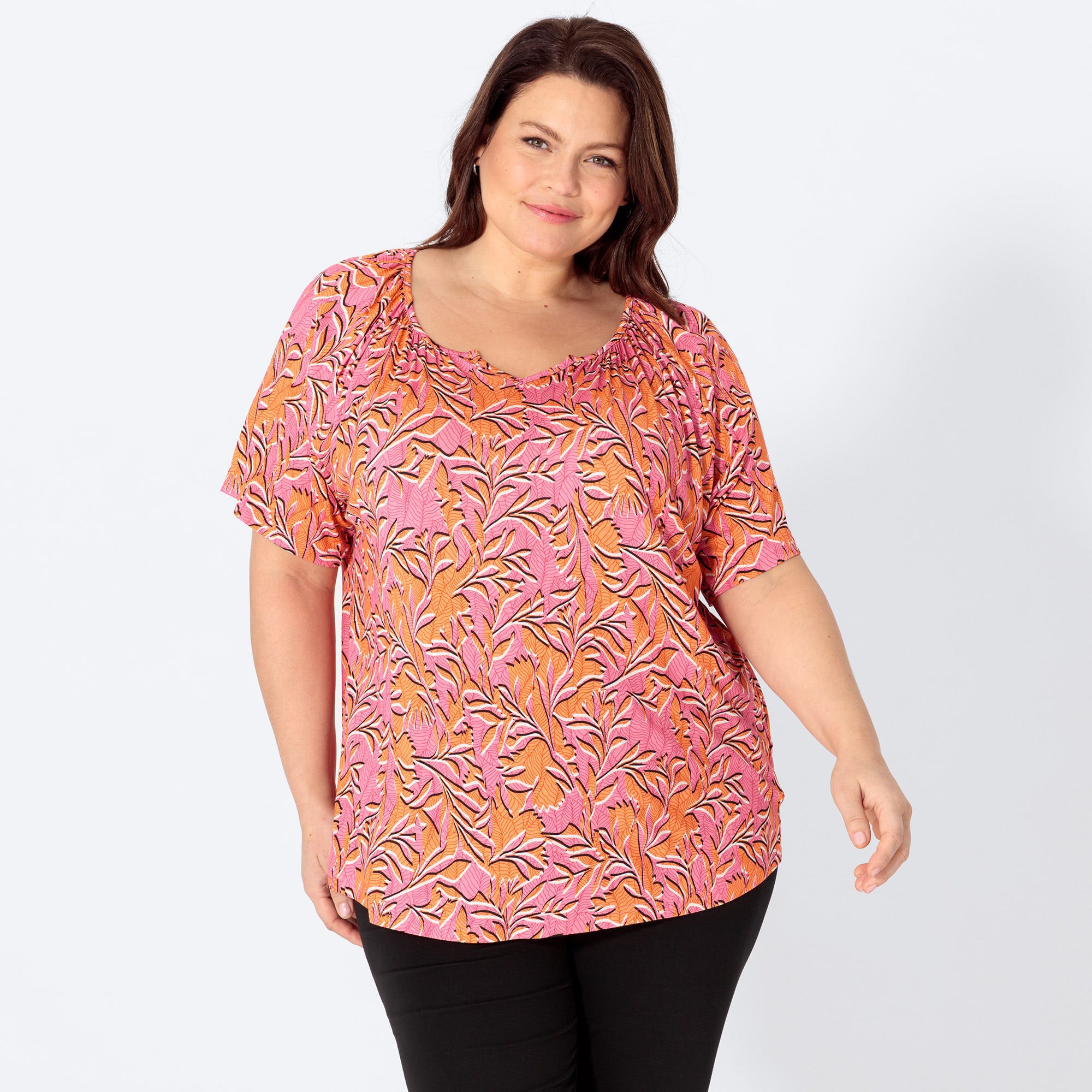 Damen-T-Shirt mit Raffungen, große Größen