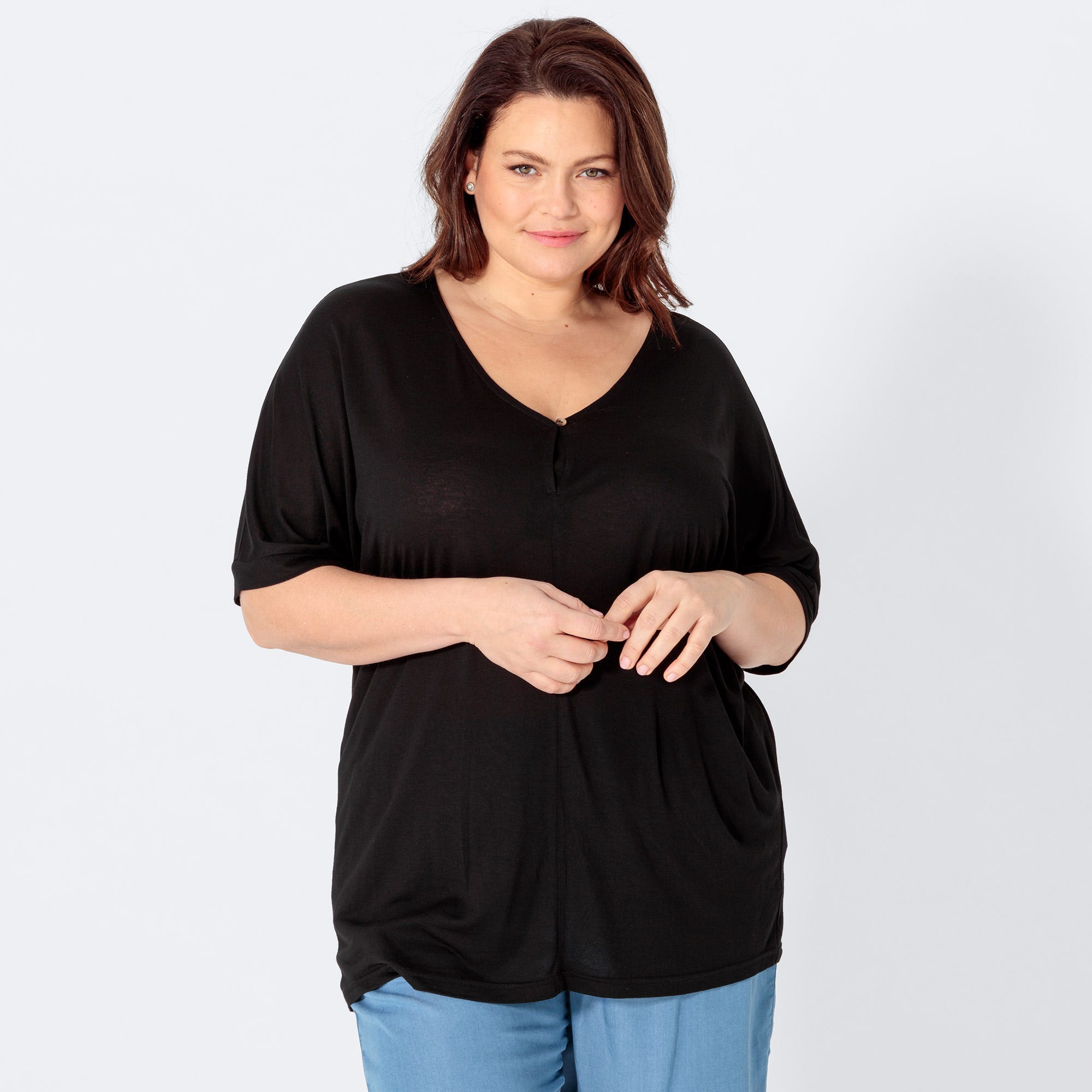 Damen-T-Shirt mit Knopf, große Größen