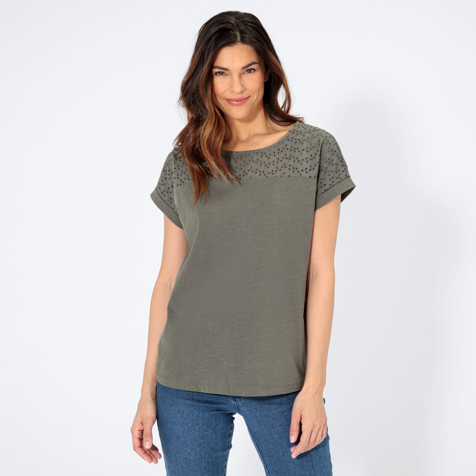 Damen-T-Shirt mit Spitzeneinsatz