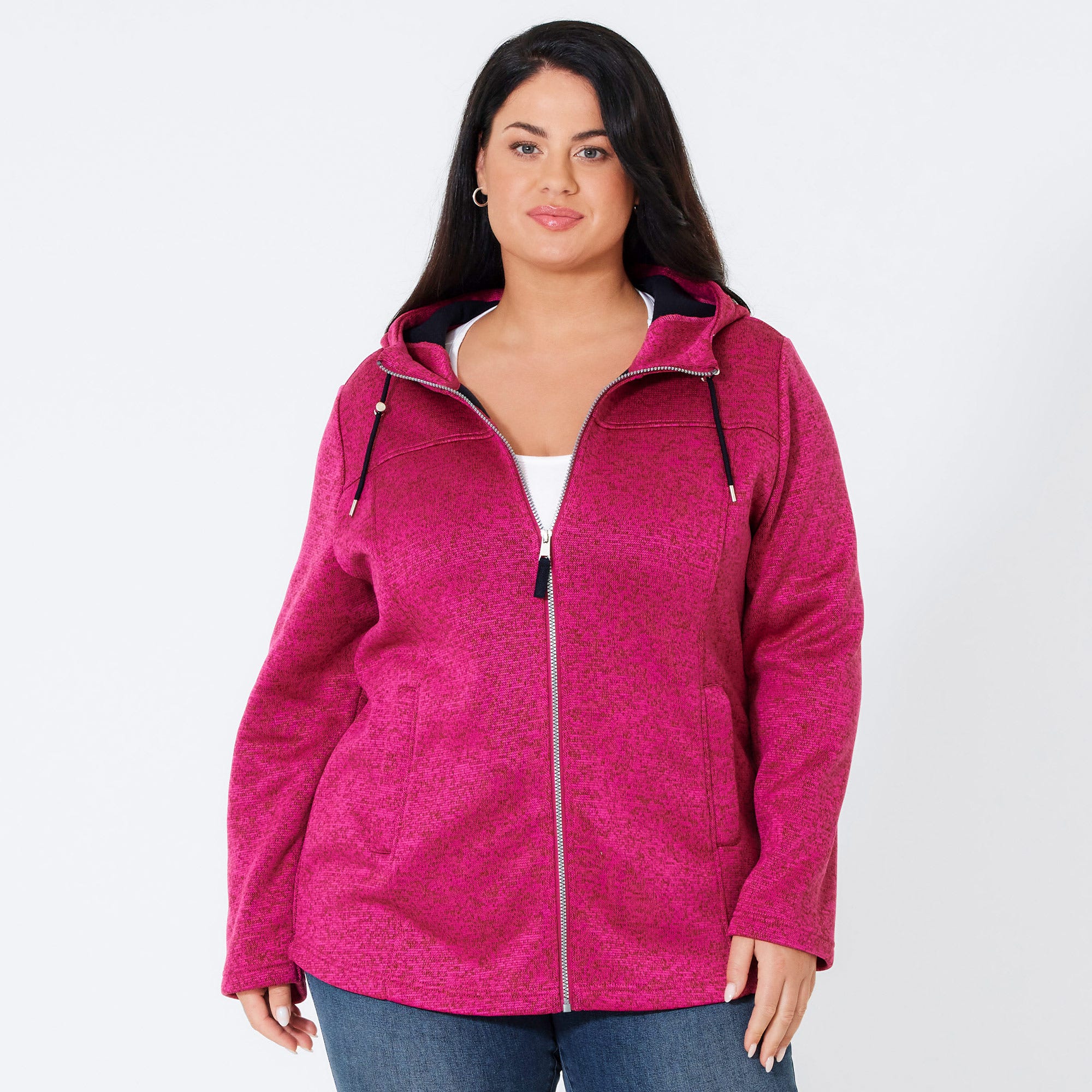 Damen-Fleece-Jacke mit Kapuze, große Größen